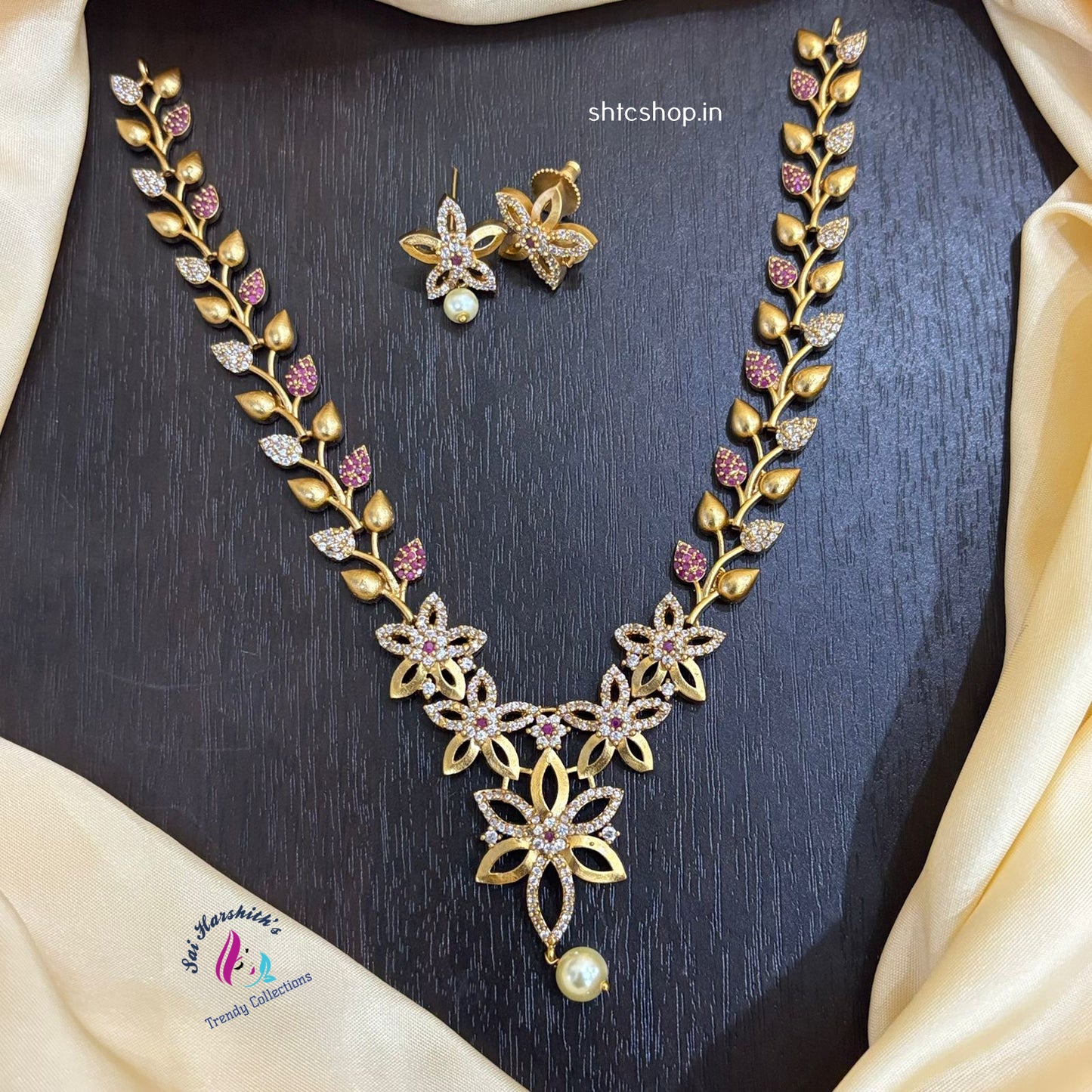 Trendy AD Stone Matte finish Necklace set - SHTC1020