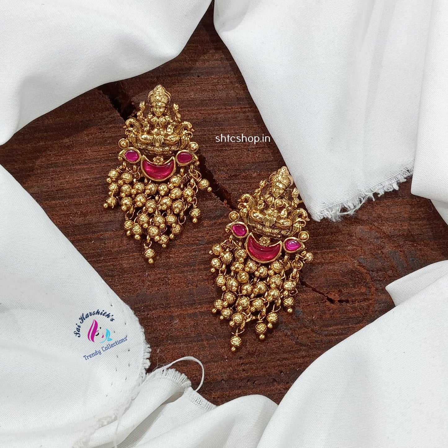 Beaded Kempu Stone Earrings - SHTC1021 - Sai Harshith's Trendy Collections