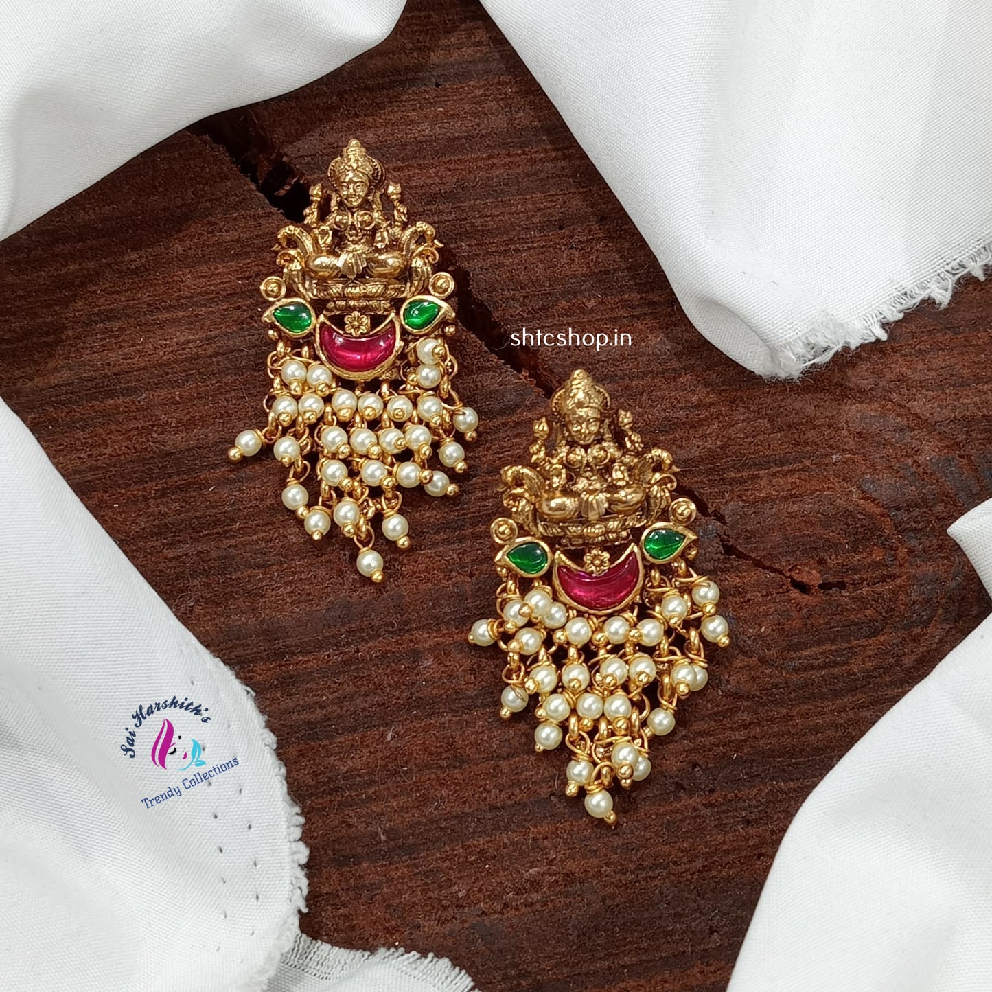 Beaded Kempu Stone Earrings - SHTC1022 - Sai Harshith's Trendy Collections