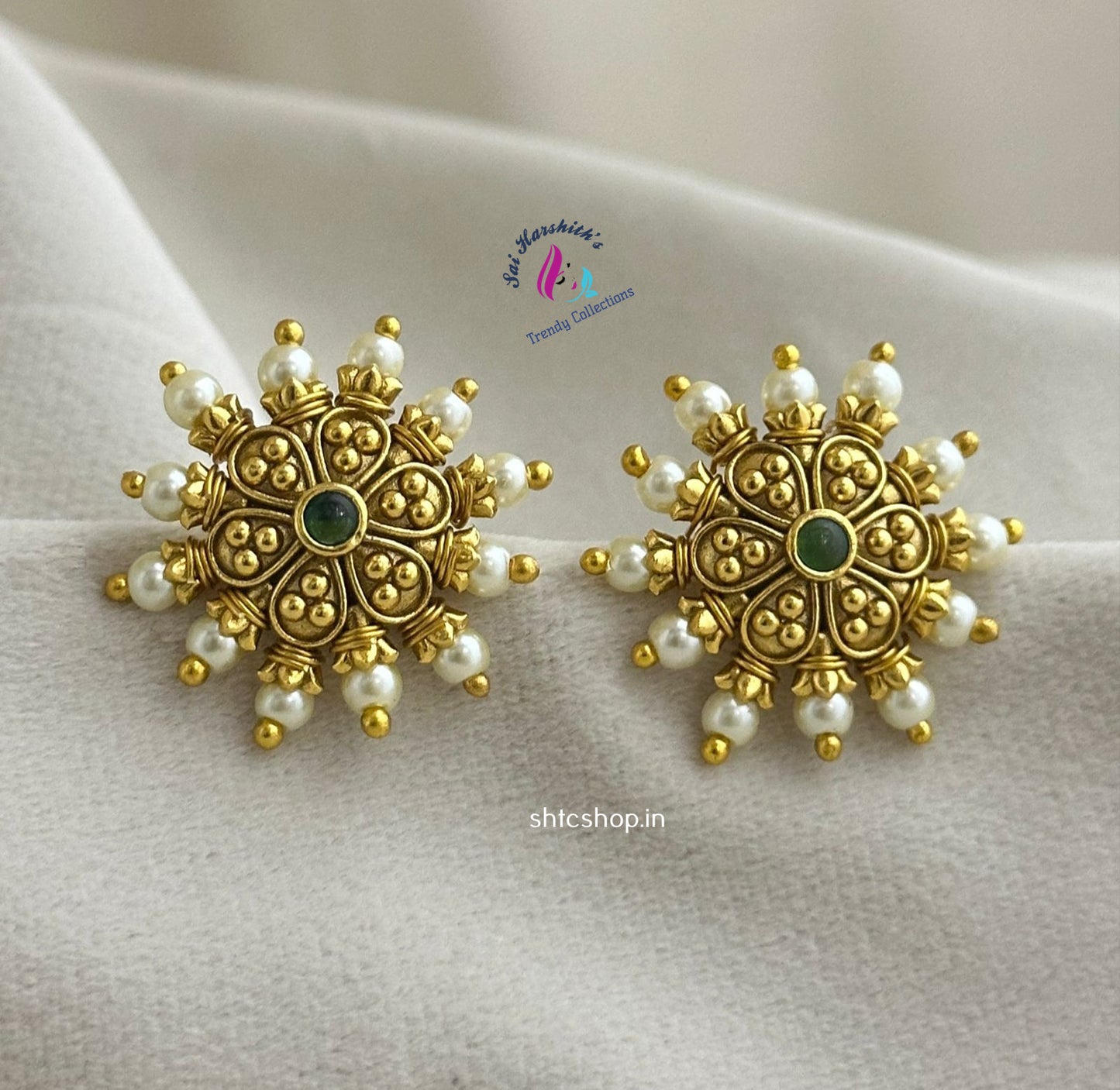 Gold Replica Kempu Earrings - SHTC1026