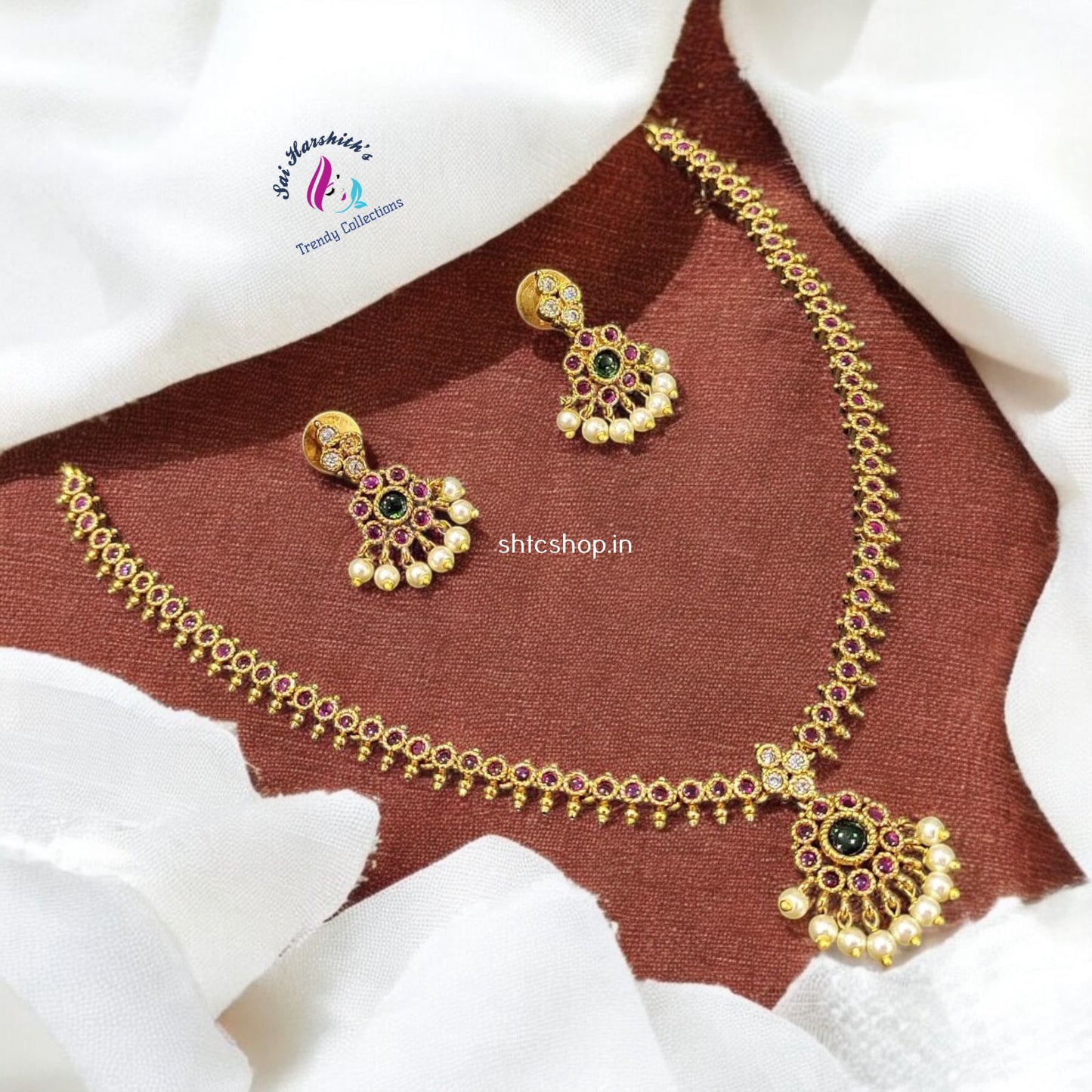 Cute Kempu Stone Matte Finish Necklace - SHTC1047 - Sai Harshith's Trendy Collections