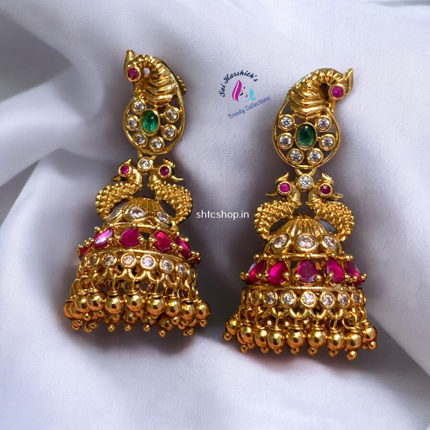 Kempu & AD Stone Jumkas - SHTC1051 - Sai Harshith's Trendy Collections