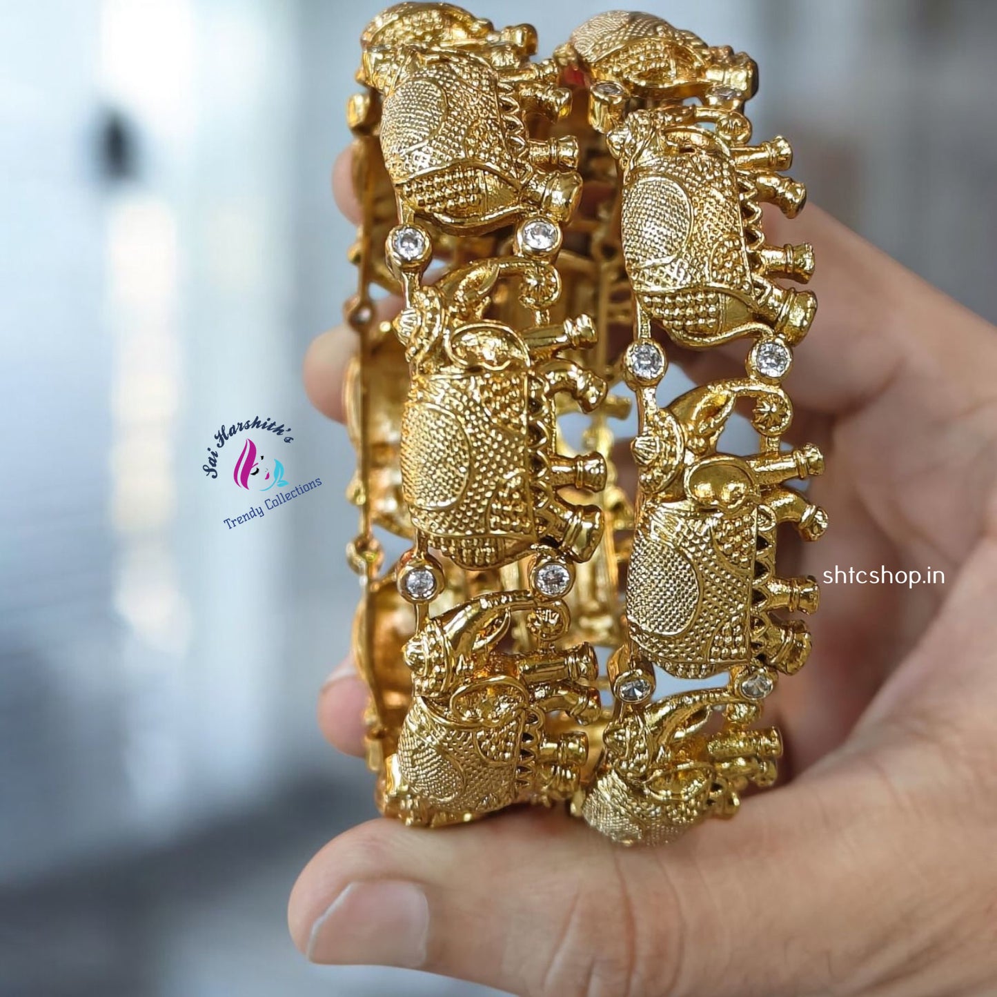 Matte Finish Elephant Design Kada Bangles - SHTC1052 - Sai Harshith's Trendy Collections