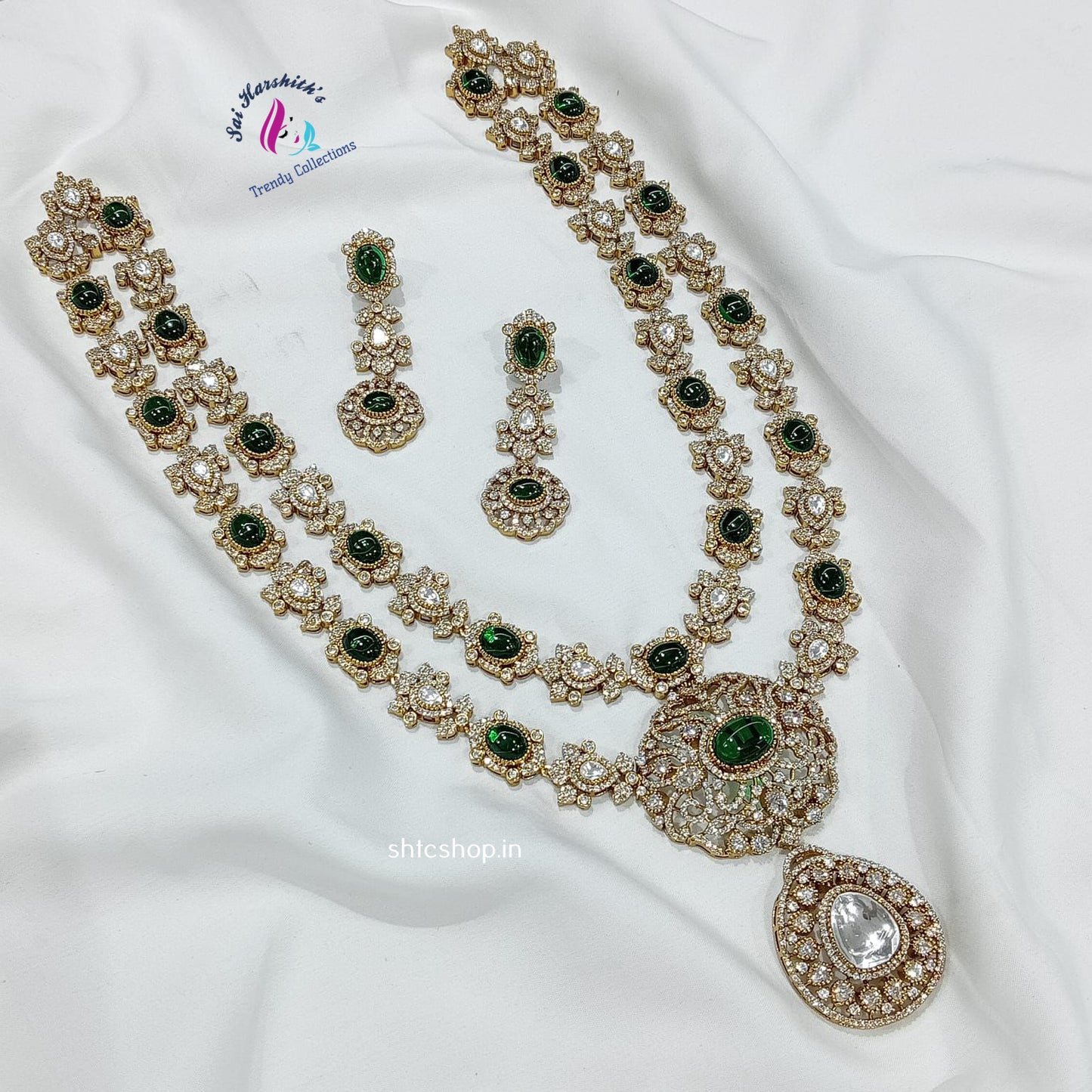 Bollywood Inspired Diamond Replica Statement Jewelry set - SHTC1055