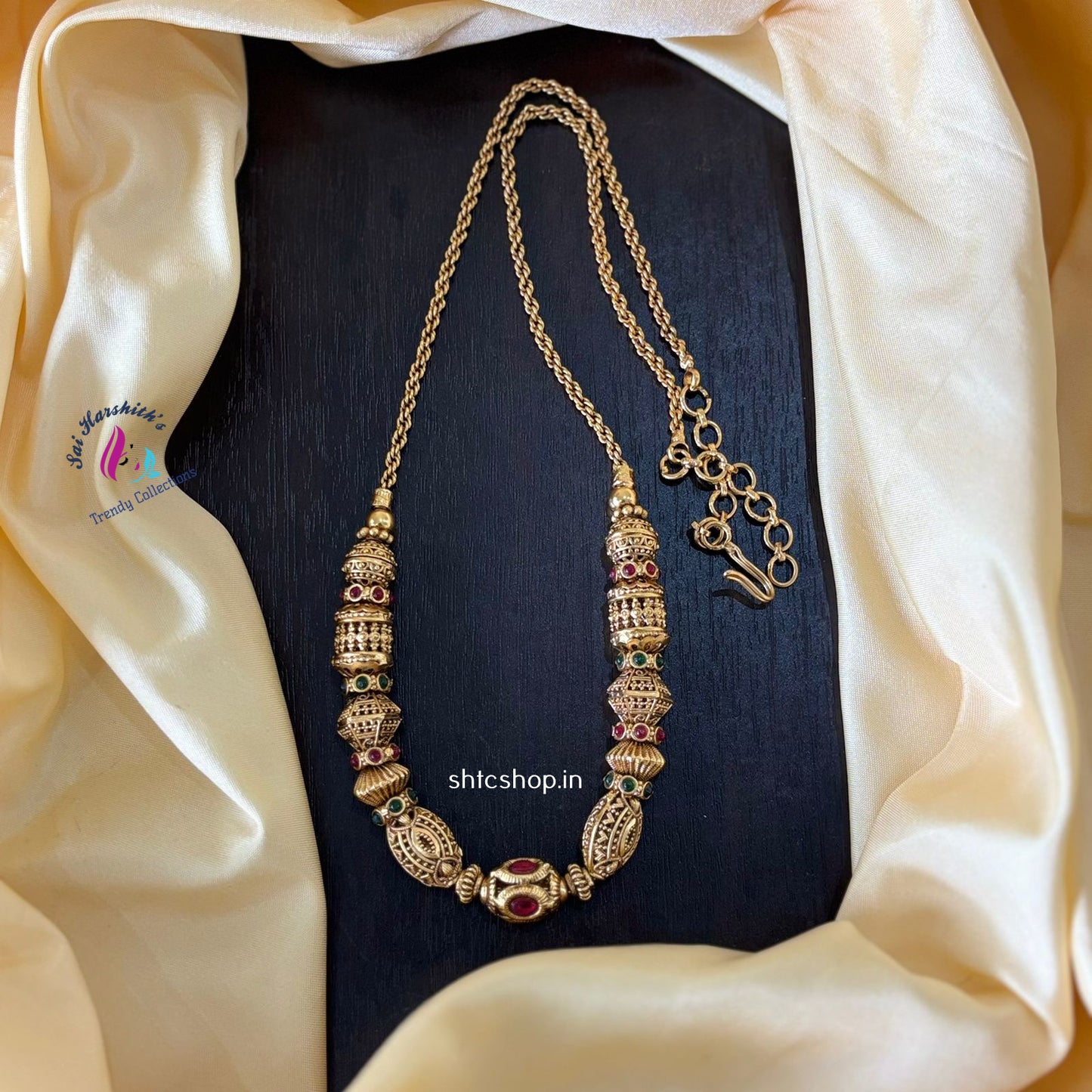 Matte Finish Kempu Stone Gooseberry Necklace - SHTC1059 - Sai Harshith's Trendy Collections