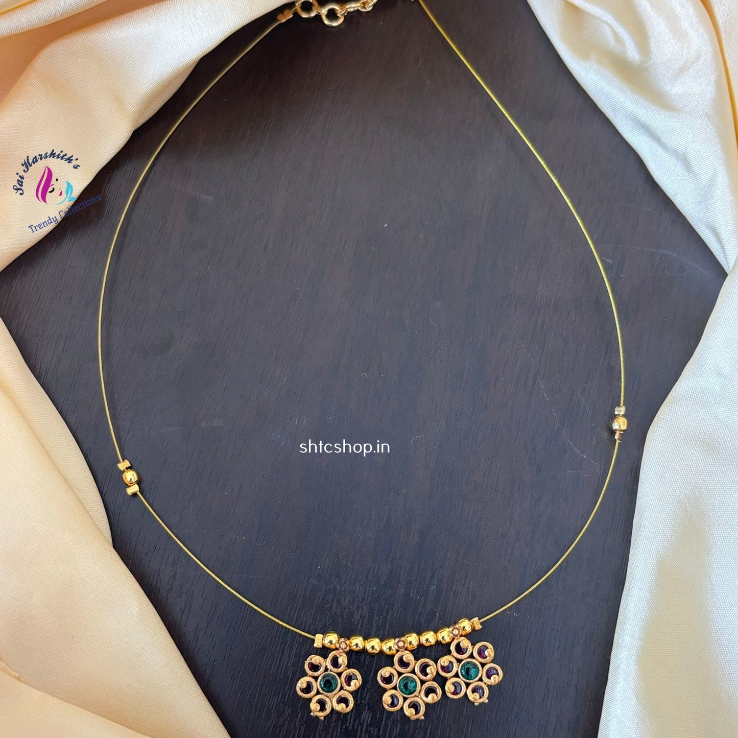 Kempu Stone invisible Necklace - SHTC1065 - Sai Harshith's Trendy Collections