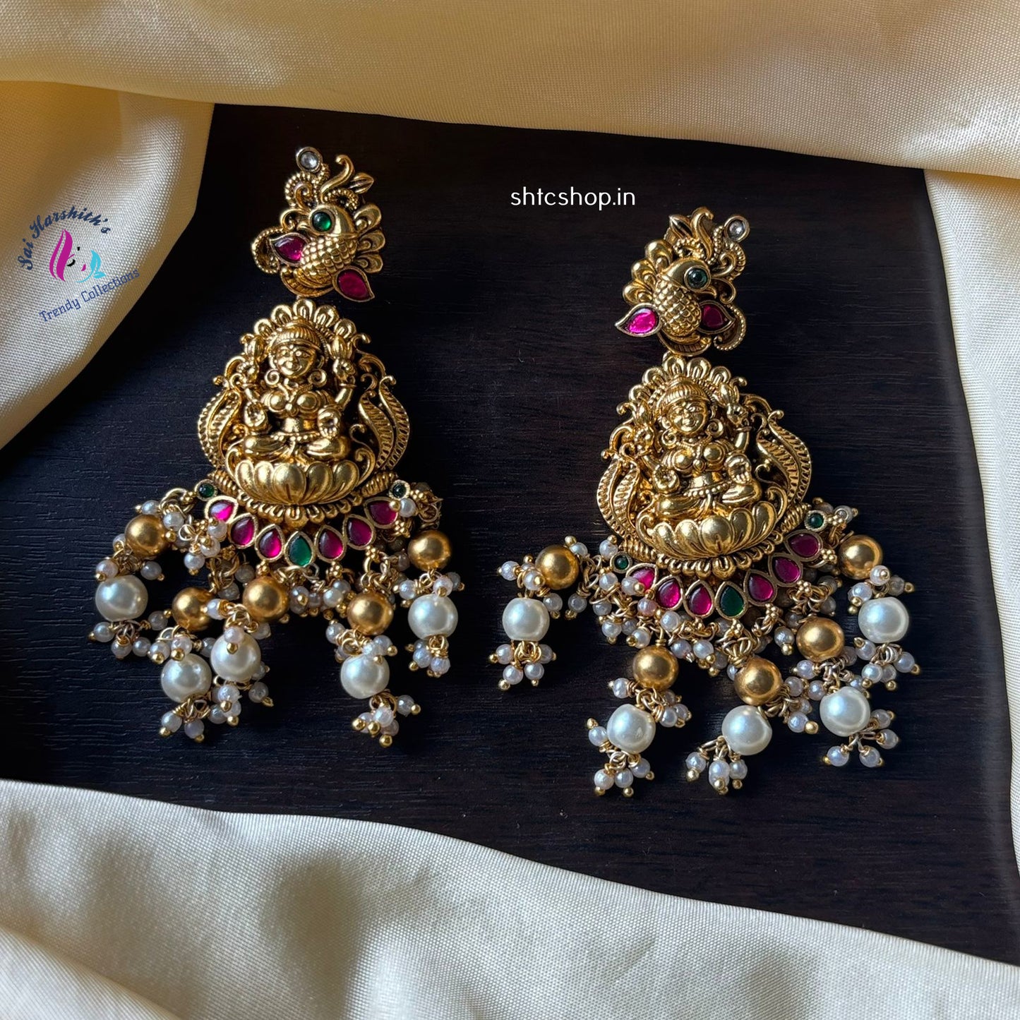 Matte Finish Kempu Stone Statement Earrings - SHTC1093 - Sai Harshith's Trendy Collections