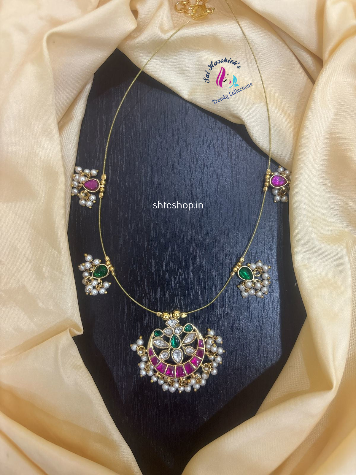 Invisible Jadav Stone Necklace with White Beads - SHTC1110