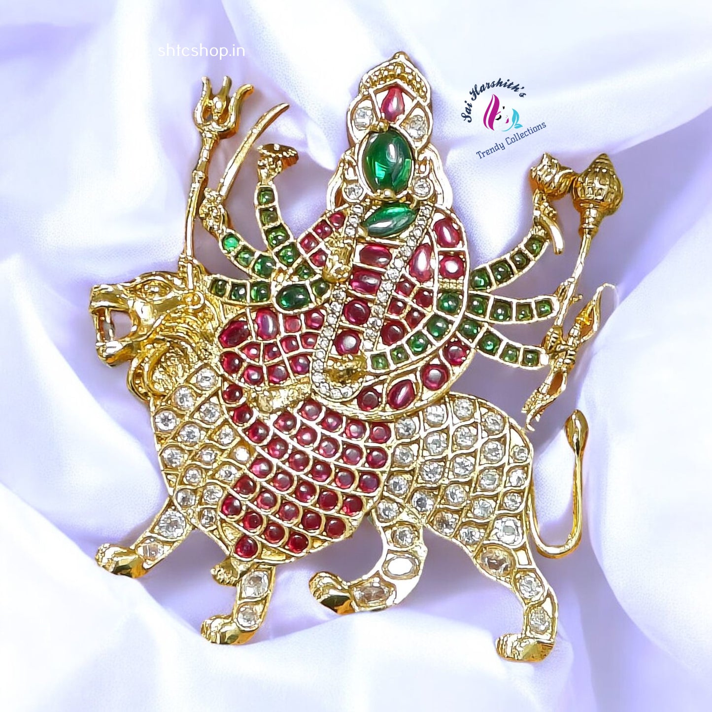 Goddess Durga Pendant with Kempu Stones - SHTC1114 - Sai Harshith's Trendy Collections