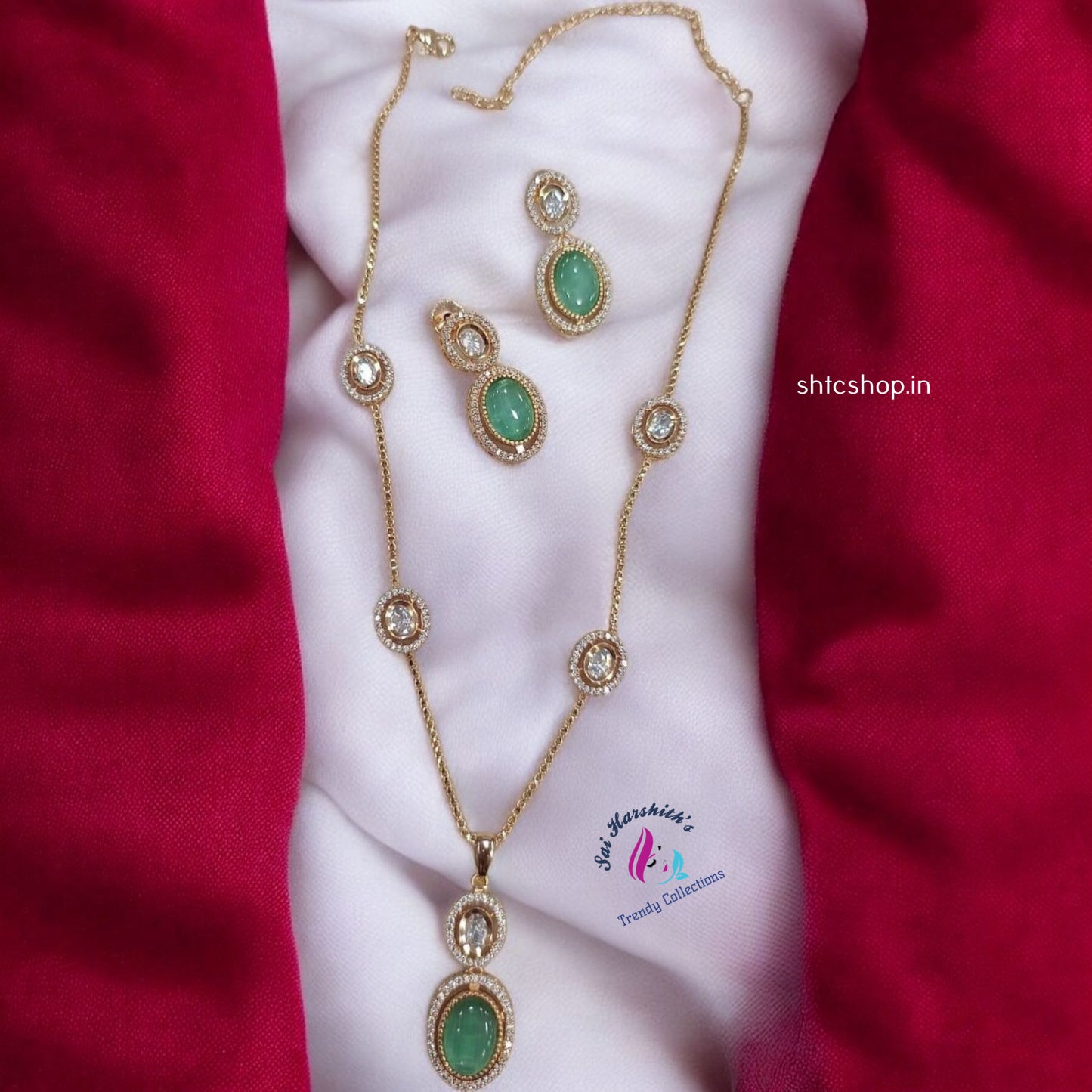Semiprecious Stone Exclusive Statement Design Necklace Set - SHTC1116 - Sai Harshith's Trendy Collections