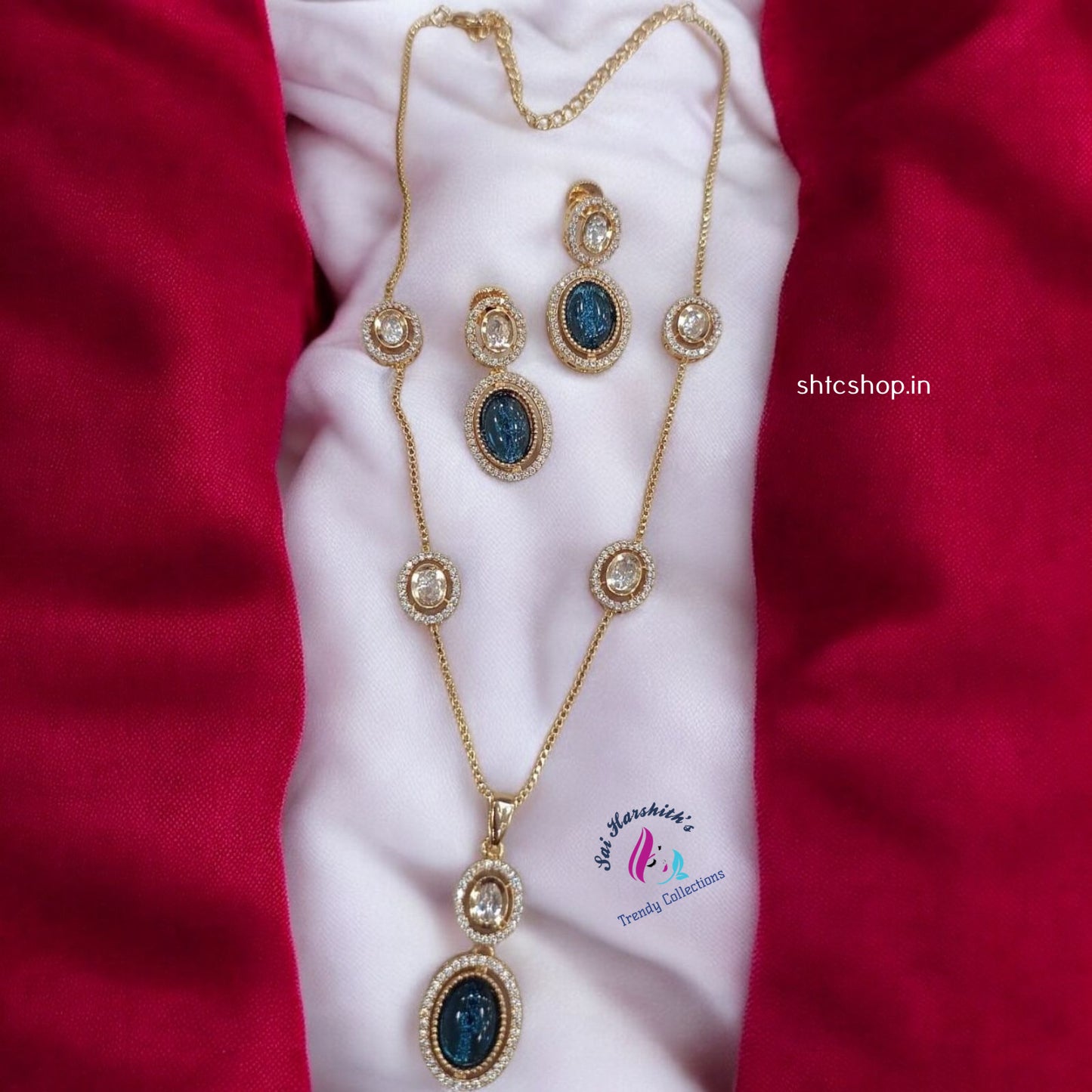 Semiprecious Stone Exclusive Statement Design Necklace Set - SHTC1116 - Sai Harshith's Trendy Collections