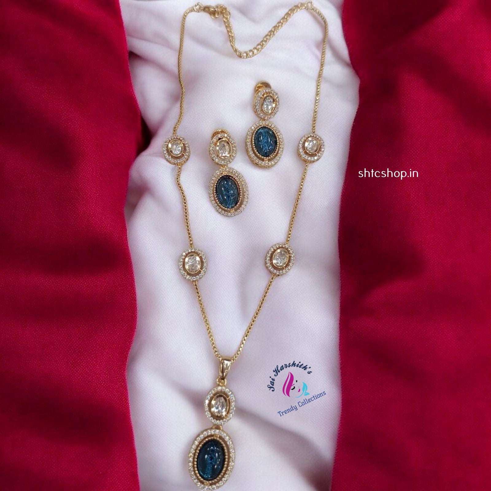 Semiprecious Stone Exclusive Statement Design Necklace Set - SHTC1116 - Sai Harshith's Trendy Collections