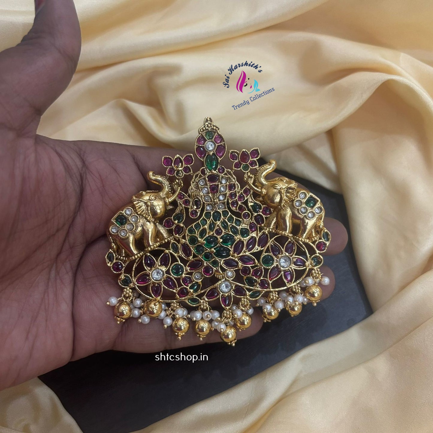 Back in stock on demand with OFFER Gajalakshmi Pendant with Kempu Stones - SHTC1126 - Sai Harshith's Trendy Collections