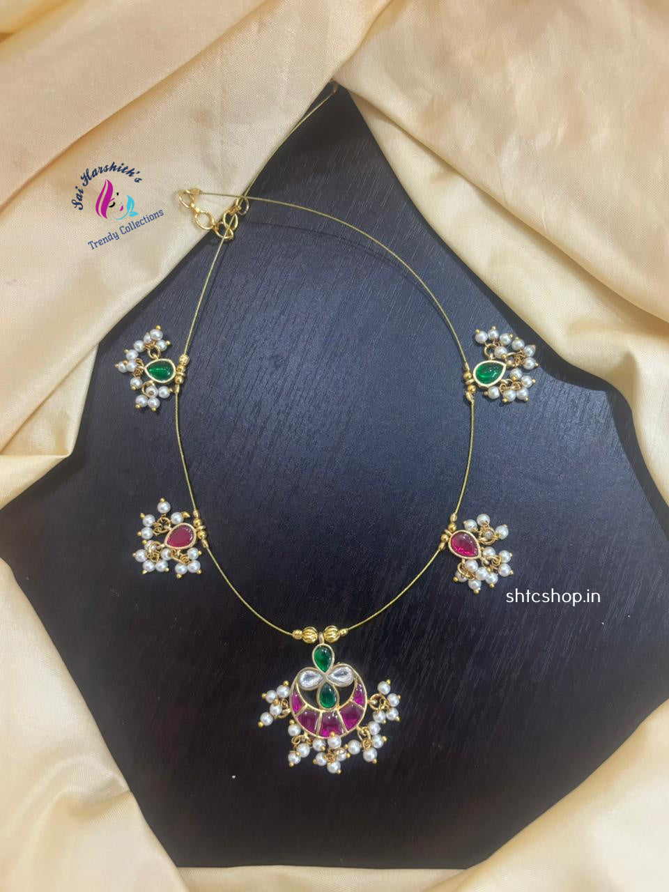 Invisible (Multicolor) Jadav Stone Necklace with White Beads - SHTC1130