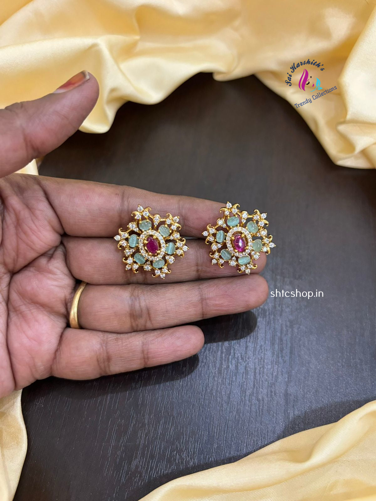 Earrings with Semi Precious and Kempu Stones - SHTC1138 - Sai Harshith's Trendy Collections
