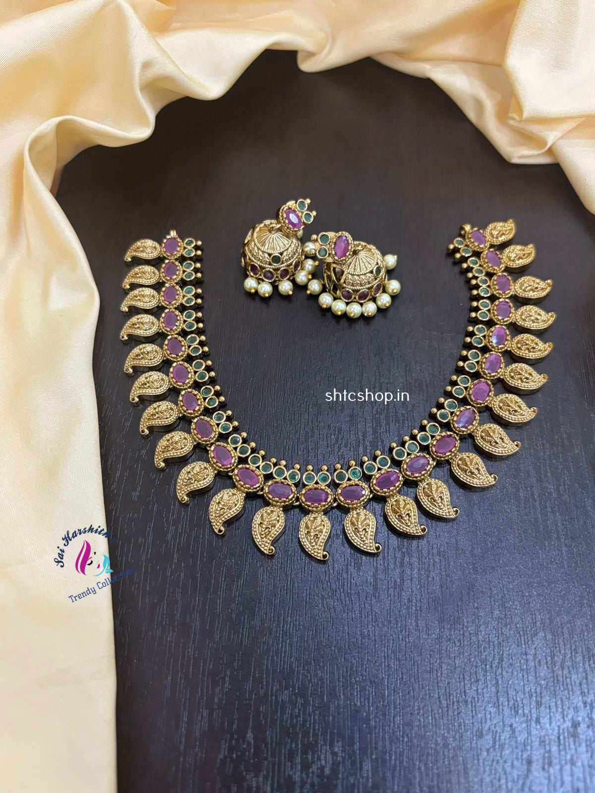 Matte Finish Mango Necklace with Jumkas - SHTC1140 - Sai Harshith's Trendy Collections