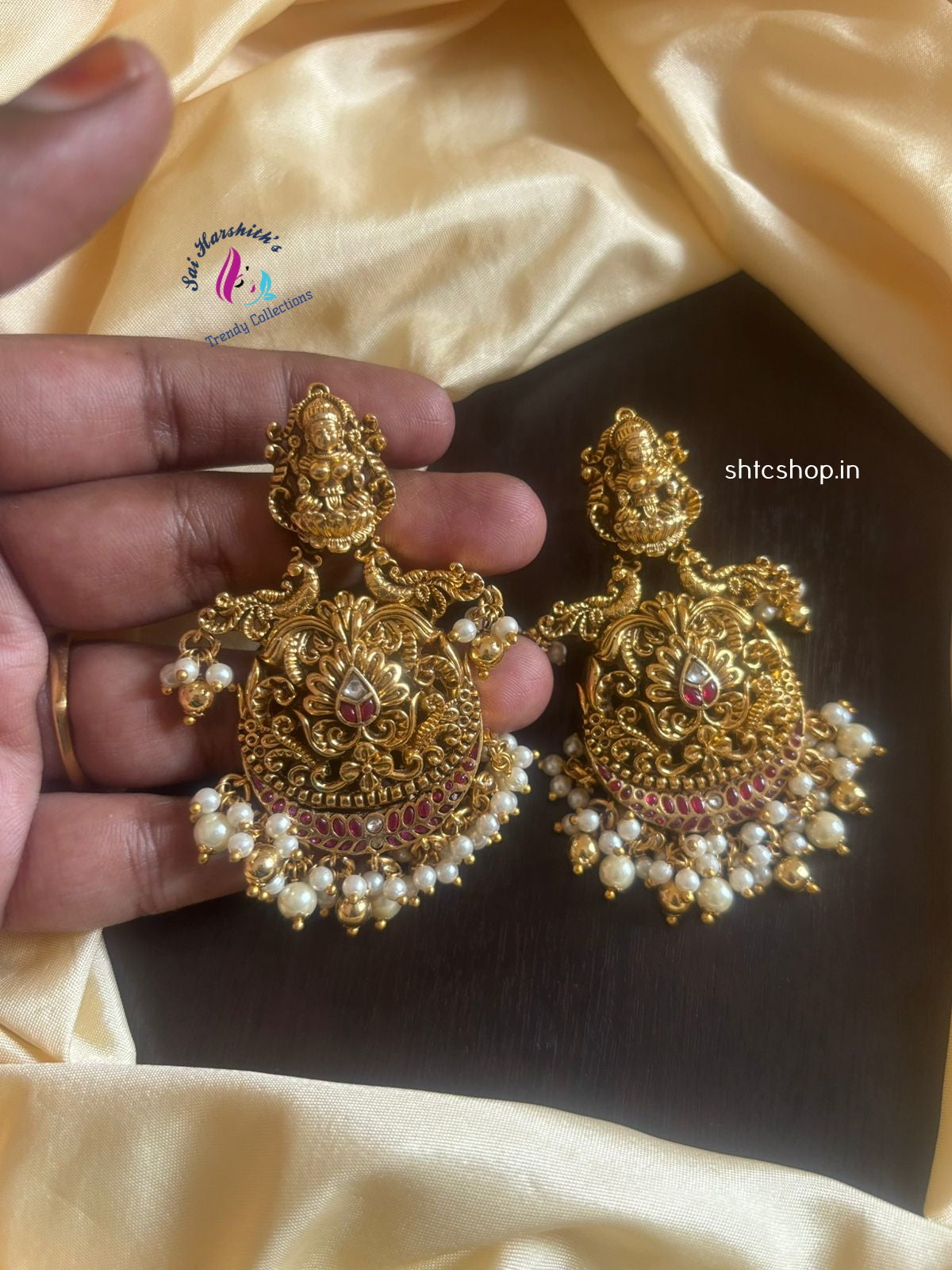 Kempu Stone Statement Earrings - SHTC1146 - Sai Harshith's Trendy Collections