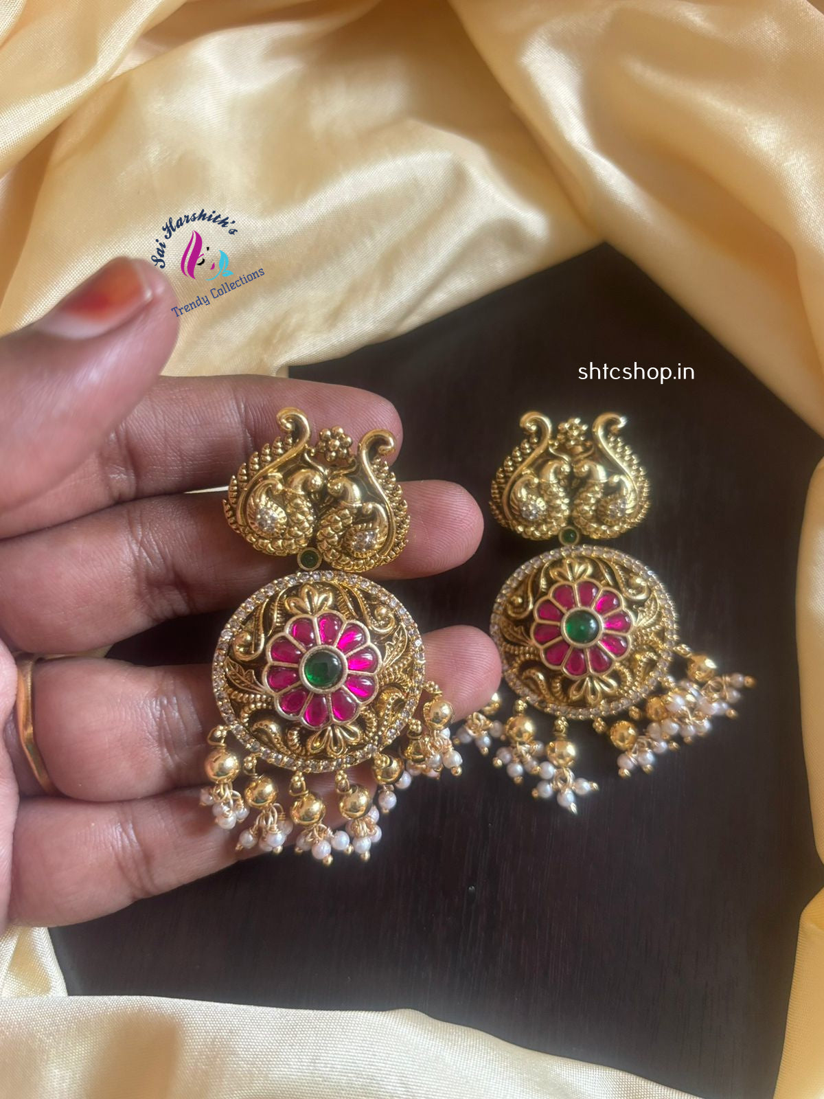 Kempu Stone matte Finish Earrings - SHTC1147 - Sai Harshith's Trendy Collections