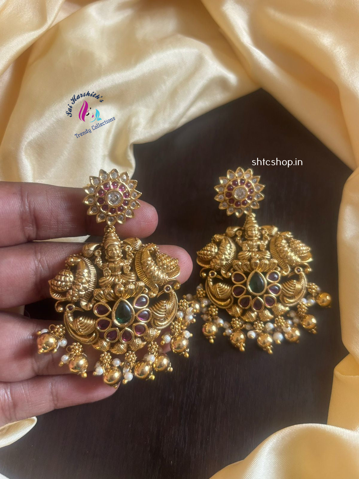 Kempu Stone Matte Finish Statement Earrings - SHTC1150 - Sai Harshith's Trendy Collections