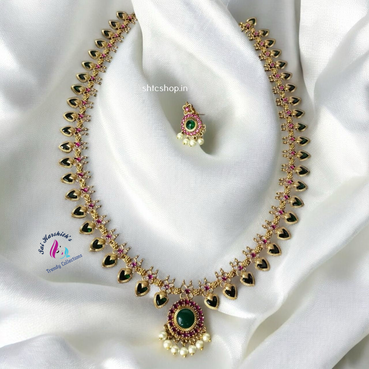 Premium Quality Palaka Style Mala Haram with earrings - SHTC1165 - Sai Harshith's Trendy Collections