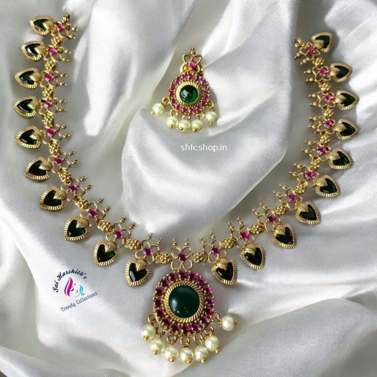 Premium Quality Palaka Style Mala Necklace with earrings - SHTC1166 - Sai Harshith's Trendy Collections