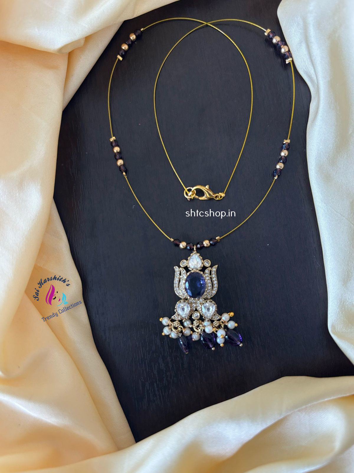 Invisible Necklace with Victorian Pendant - SHTC1173 - Sai Harshith's Trendy Collections