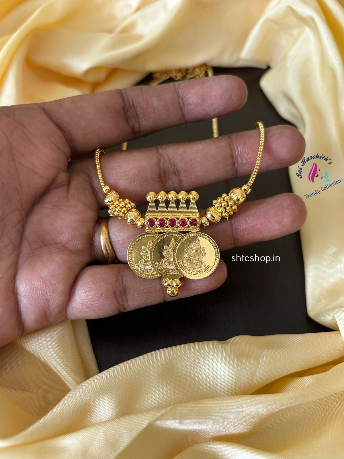 Gold Plated Kerala Style Kasu / Coin Short Necklace - SHTC1174 - Sai Harshith's Trendy Collections