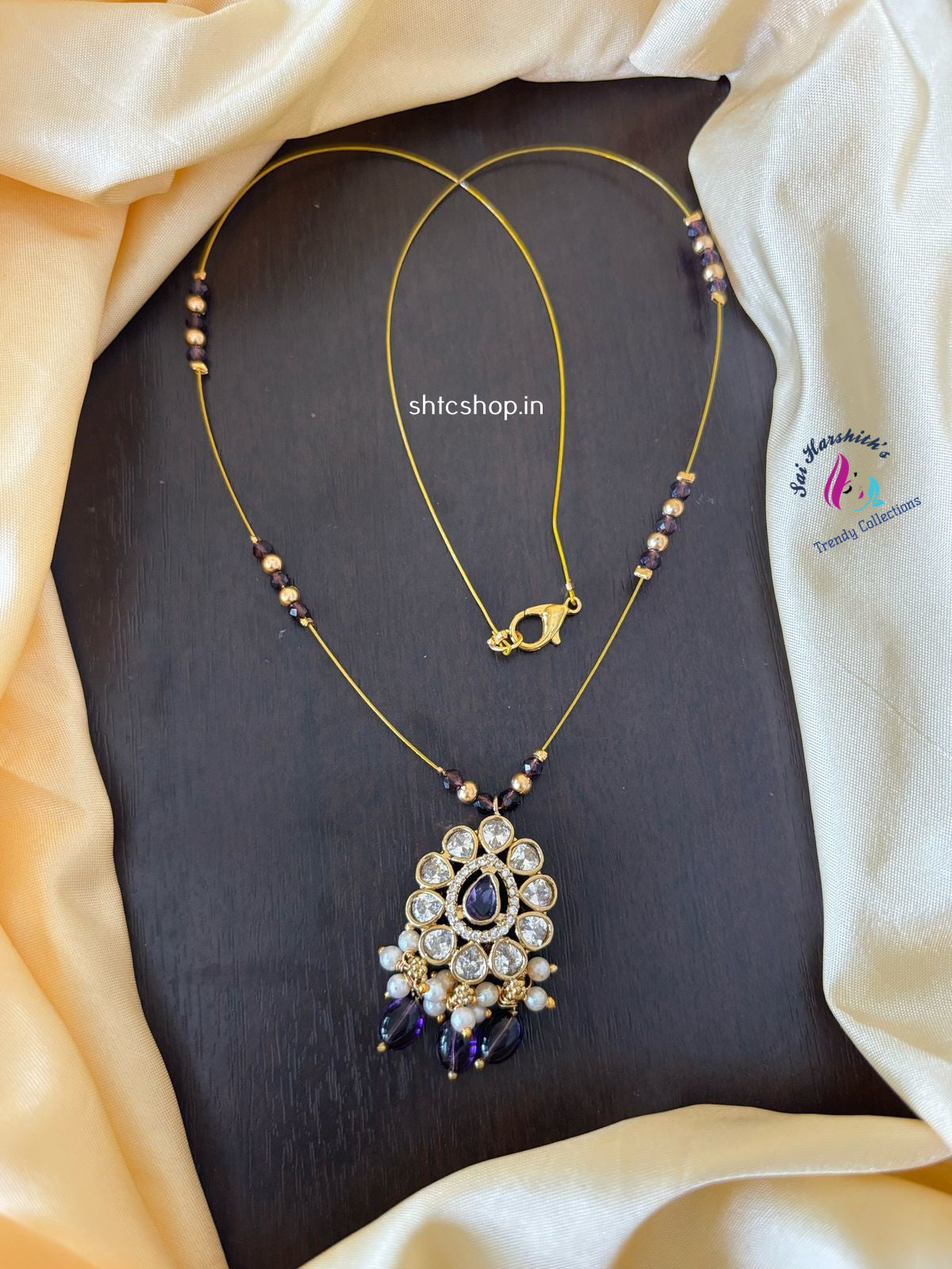 Invisible Necklace with Victorian Pendant - SHTC1176 - Sai Harshith's Trendy Collections