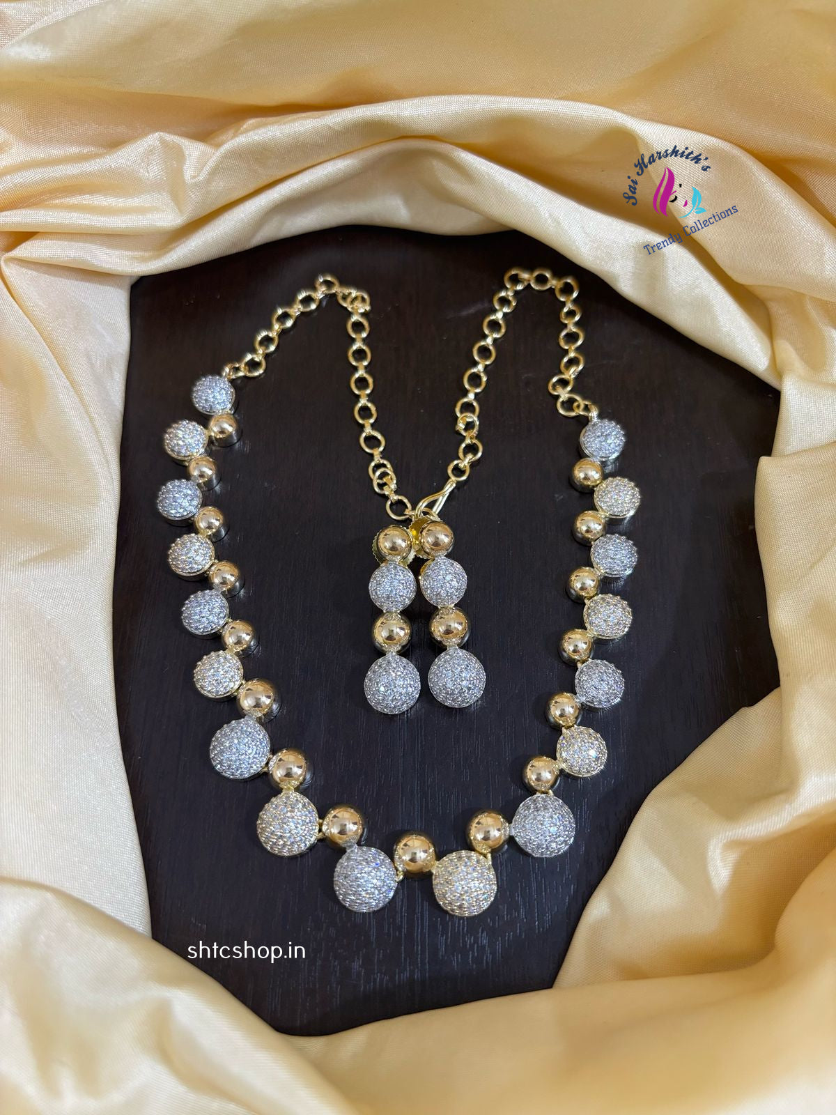 Ganga jamuna Style Dual Tone AD Necklace Set - SHTC1182 - Sai Harshith's Trendy Collections