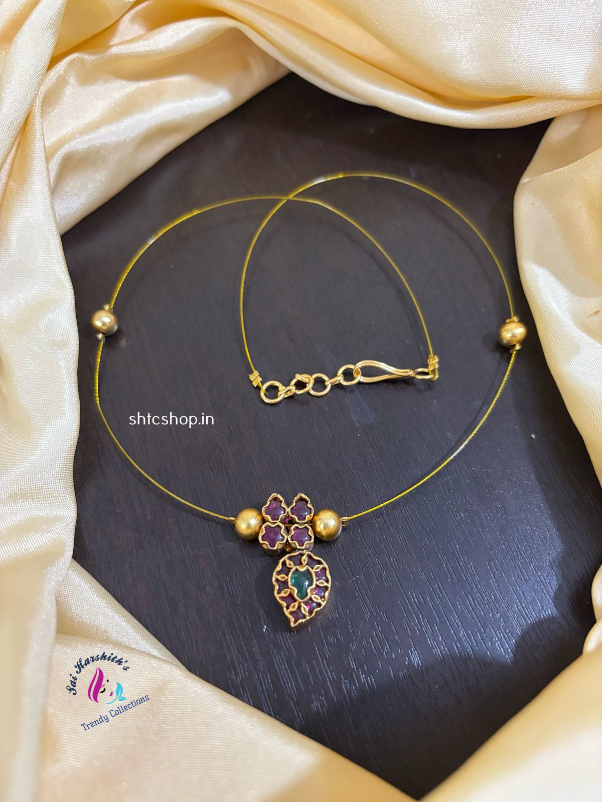 Invisible Necklace with Kempu Pendant - SHTC1187 - Sai Harshith's Trendy Collections