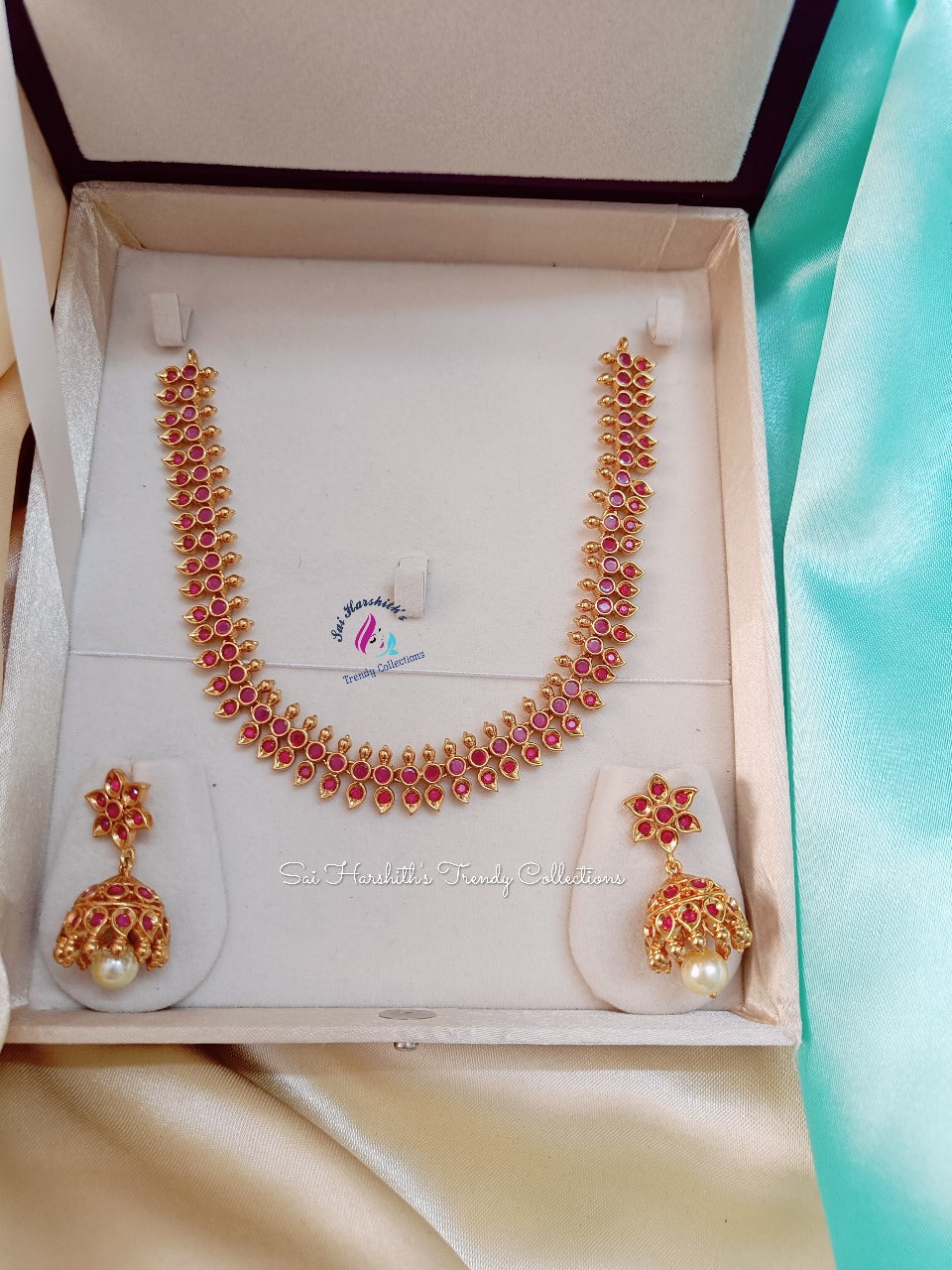 On Offer - Radiant Elegance Gold-Plated CZ Necklace with Jumkas Set - SHTC119 - Sai Harshith's Trendy Collections