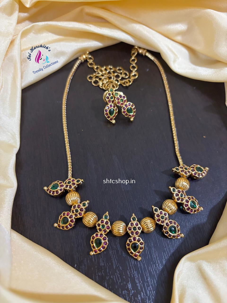 Matte finish Kempu Stone Necklace set - SHTC1190 - Sai Harshith's Trendy Collections