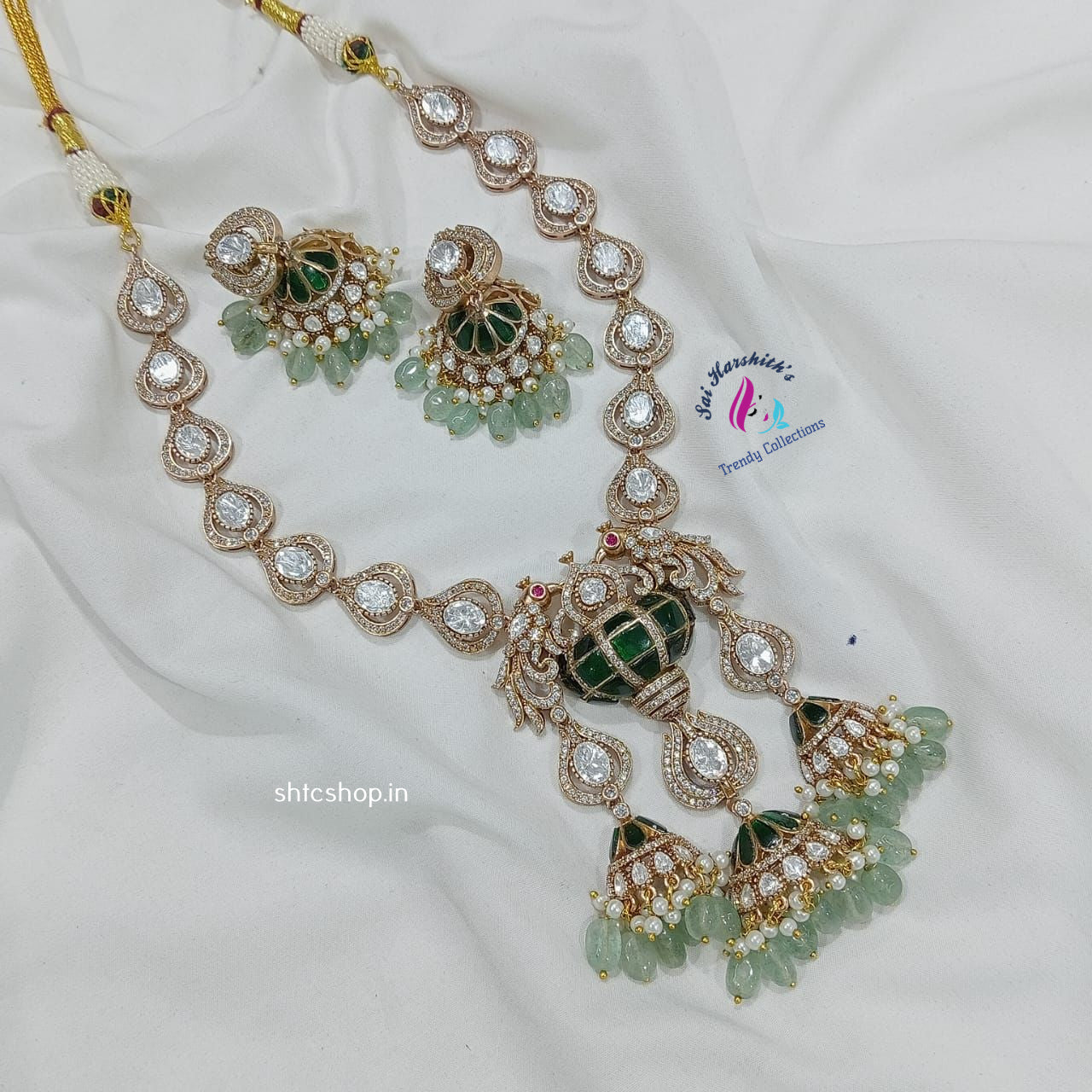 Victorian Finish Statement Jewelry Set with Moissanite Stones - SHTC1191 - Sai Harshith's Trendy Collections