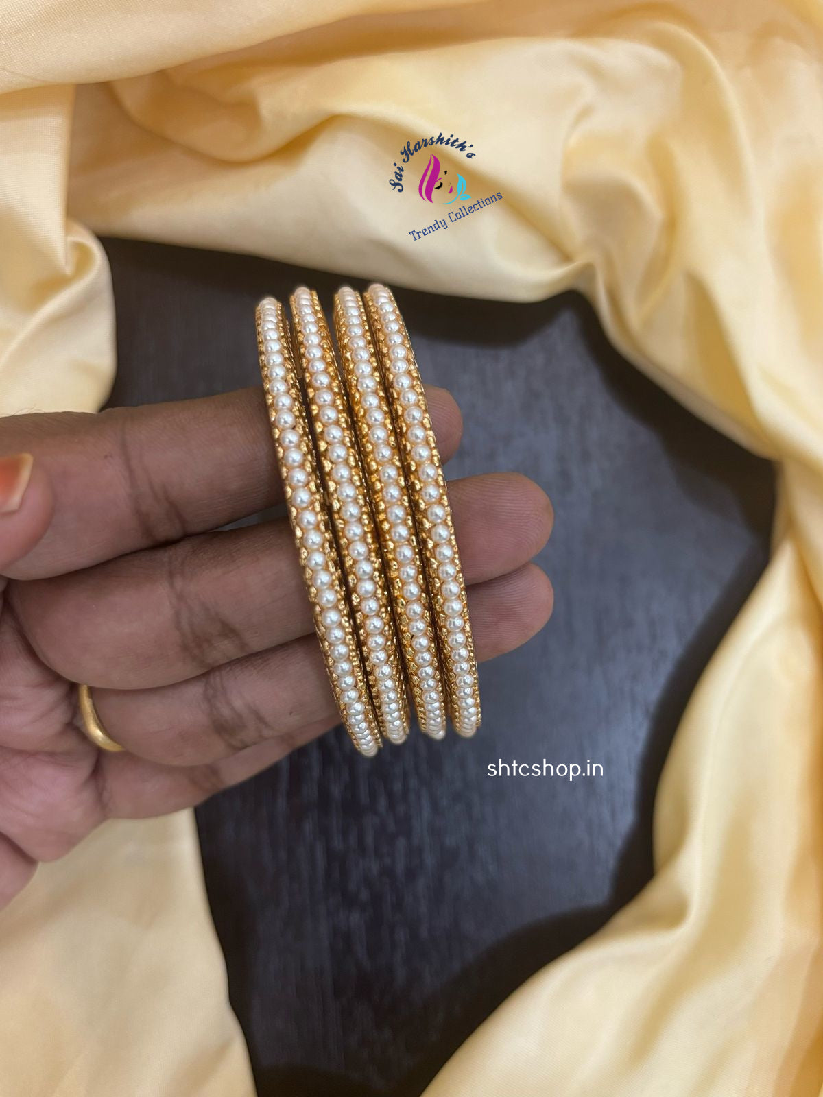 White Beaded Bangles ( Set of 4) - SHTC1193 - Sai Harshith's Trendy Collections