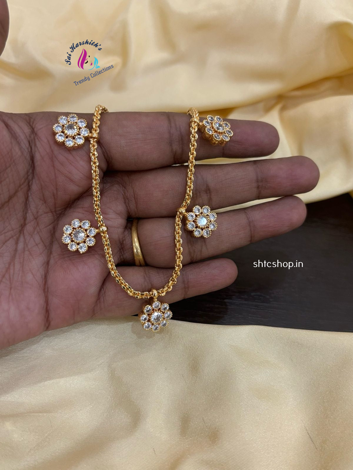 Five Metal / Impon Necklace with Ad Stones - SHTC1197 - Sai Harshith's Trendy Collections