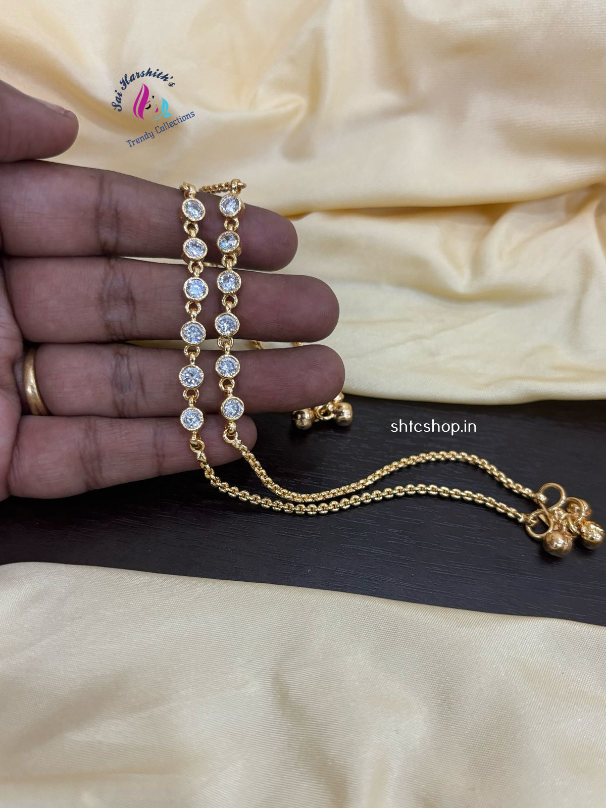 Impon / Five metal Anklet / Kolusu with White Stones - SHTC1199