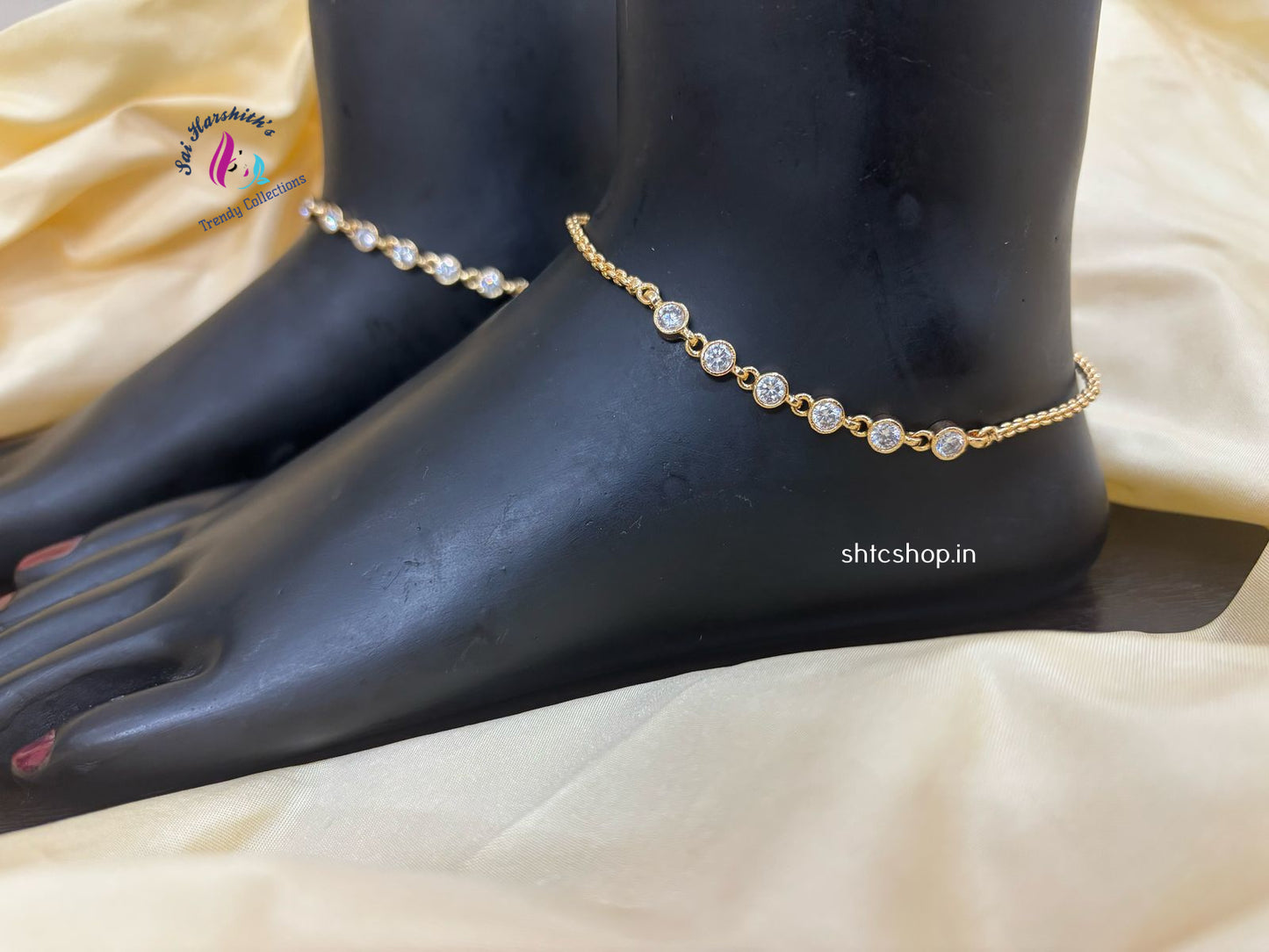 Impon / Five metal Anklet / Kolusu with White Stones - SHTC1199