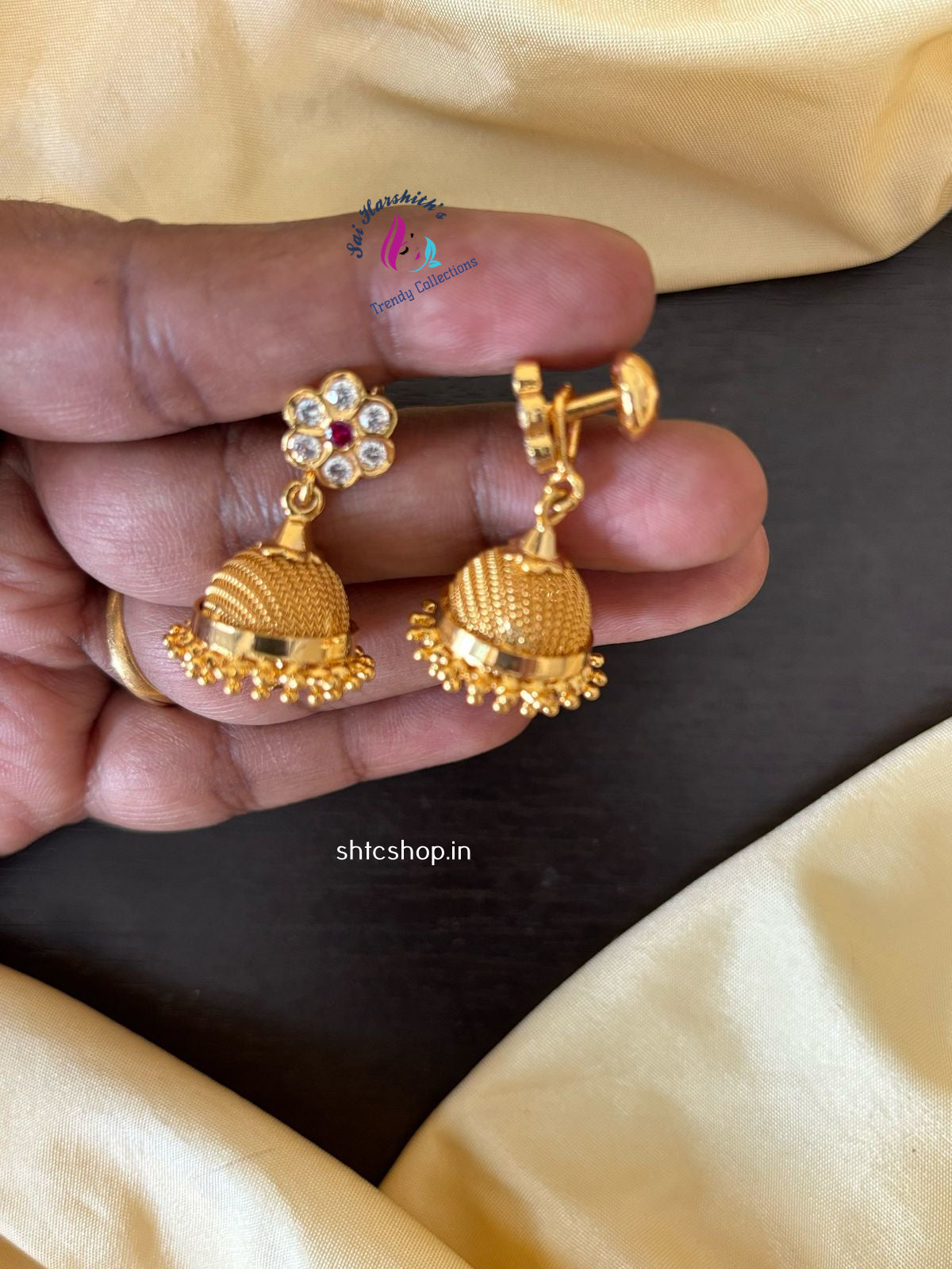 Impon / Five Metal Jumkas with AD Stones (Back Screw type) - SHTC1206 - Sai Harshith's Trendy Collections