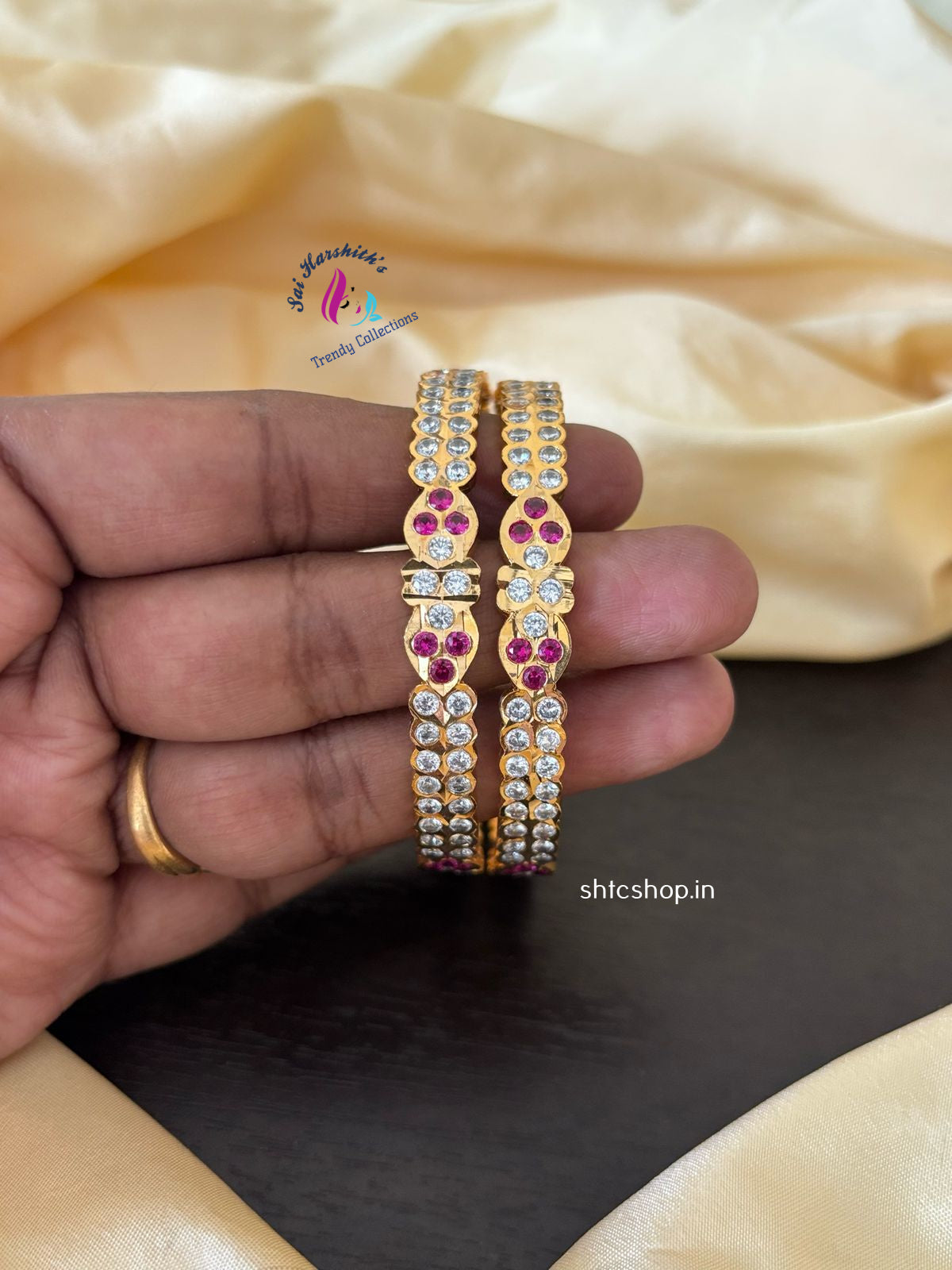 Gold Replica Impon / Five Metal Bangles with AD Stones - SHTC1216 - Sai Harshith's Trendy Collections