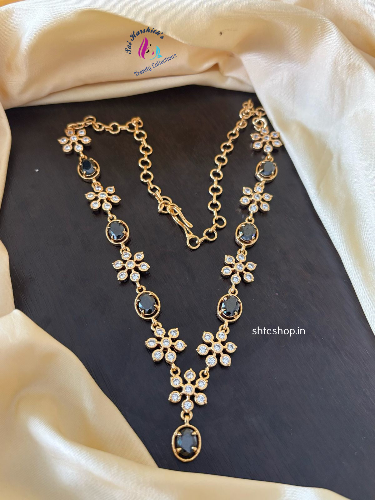 1 gm Gold Finish AD Necklace - SHTC1220 - Sai Harshith's Trendy Collections