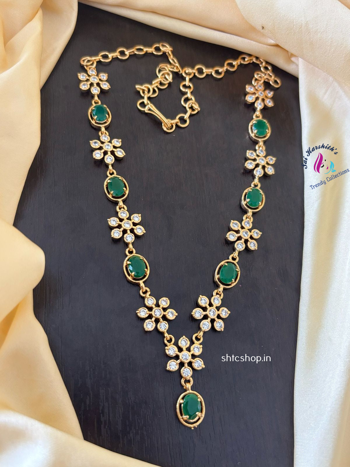 1 gm Gold Finish AD Necklace - SHTC1220 - Sai Harshith's Trendy Collections