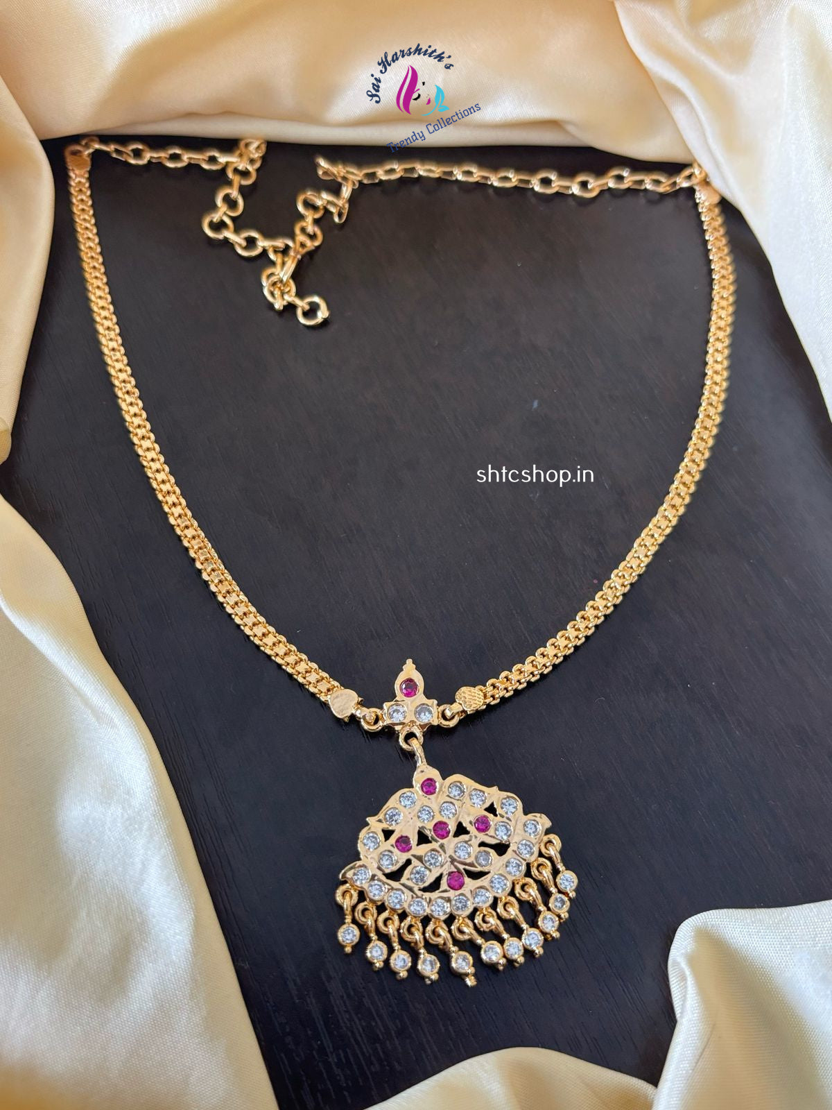 1 gm Gold Finish AD Stone Traditional attigai / Necklace - SHTC1221 - Sai Harshith's Trendy Collections