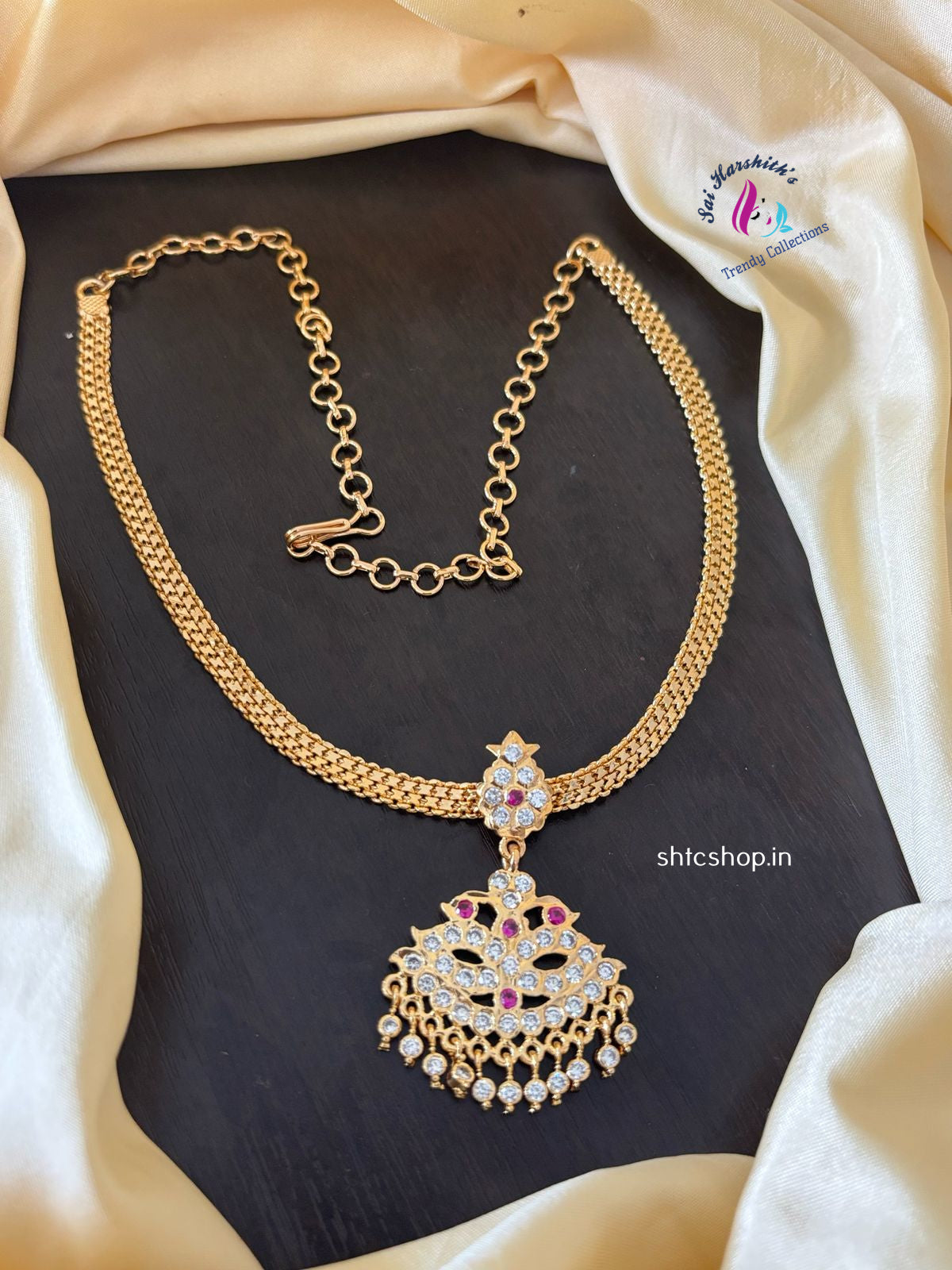 1 gm Gold Finish AD Stone Traditional attigai / Necklace - SHTC1222 - Sai Harshith's Trendy Collections