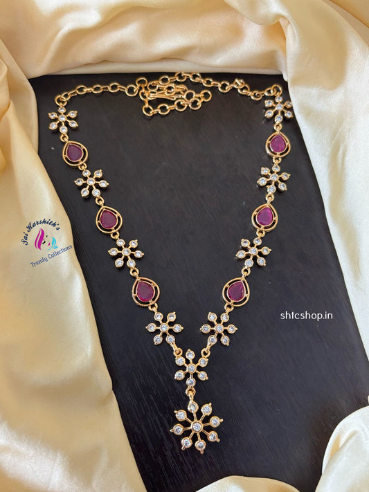 1 Gm Gold Polished AD Stone Necklace - SHTC1223 - Sai Harshith's Trendy Collections