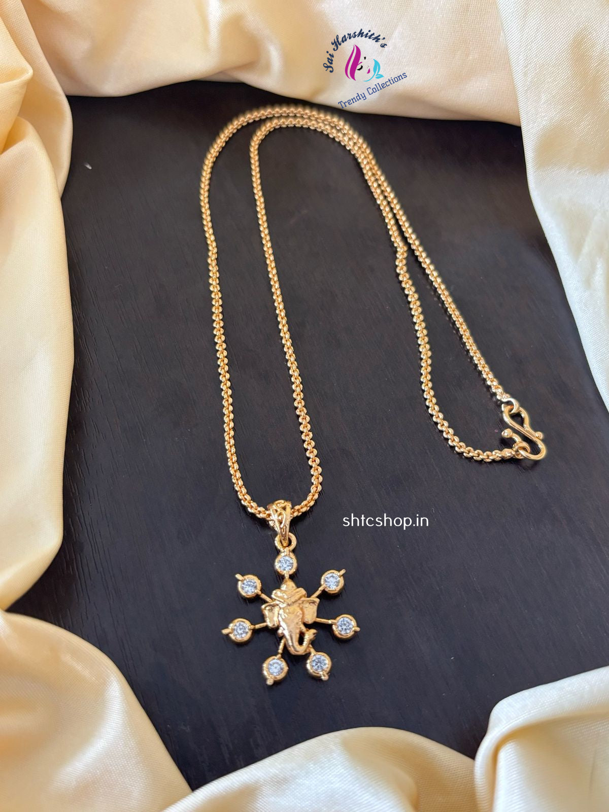 1 Gm Gold Finish Chain with Ganesha Pendant - SHTC1224 - Sai Harshith's Trendy Collections