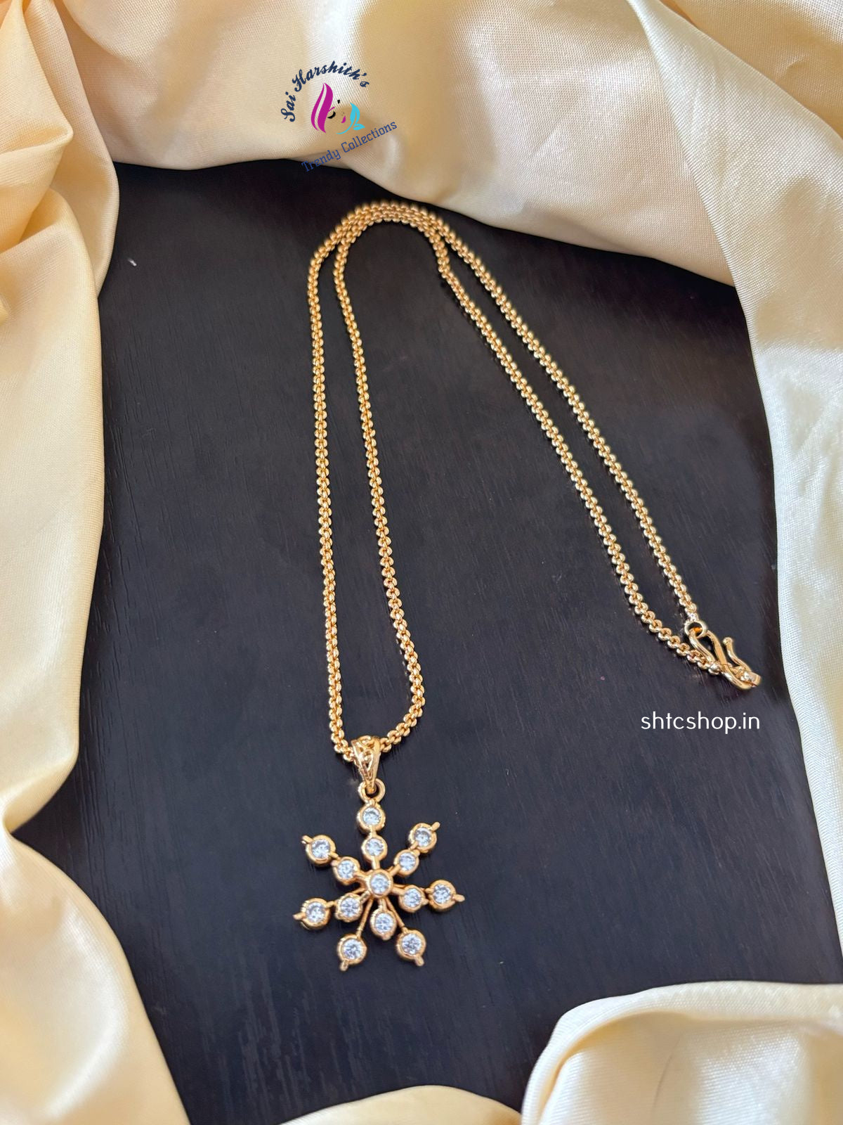 1 Gm Gold Finish Chain with AD Stone Pendant - SHTC1225 - Sai Harshith's Trendy Collections