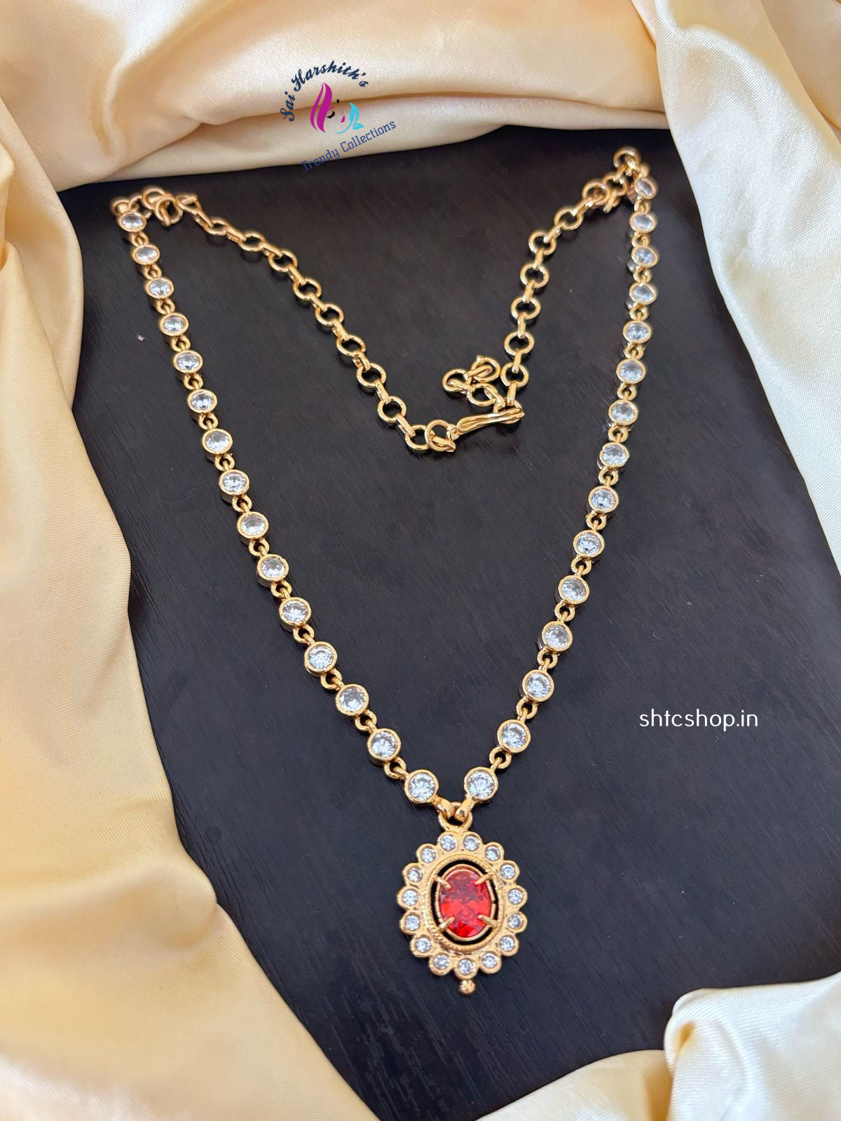 AD Stone Necklace with Back Chain - SHTC1226 - Sai Harshith's Trendy Collections