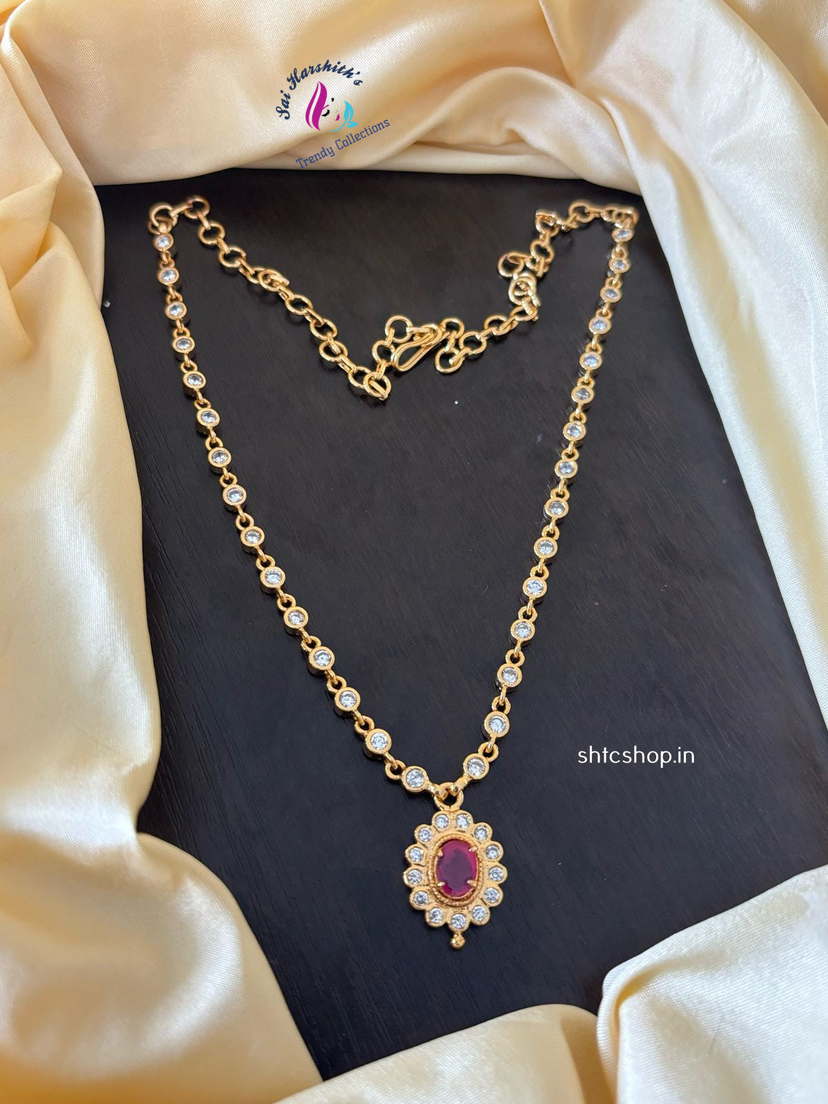 AD Stone Necklace with Back Chain - SHTC1227