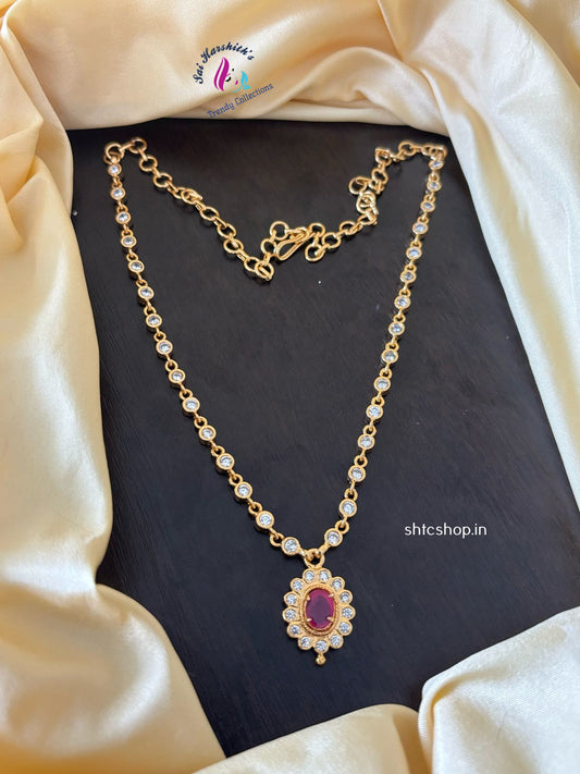 AD Stone Necklace with Back Chain - SHTC1227 - Sai Harshith's Trendy Collections