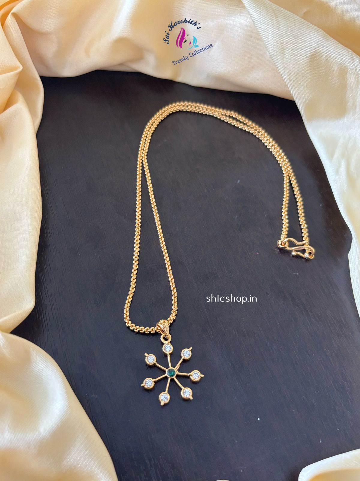 1 Gm Gold Finish Chain with AD Stone Pendant - SHTC1228 - Sai Harshith's Trendy Collections